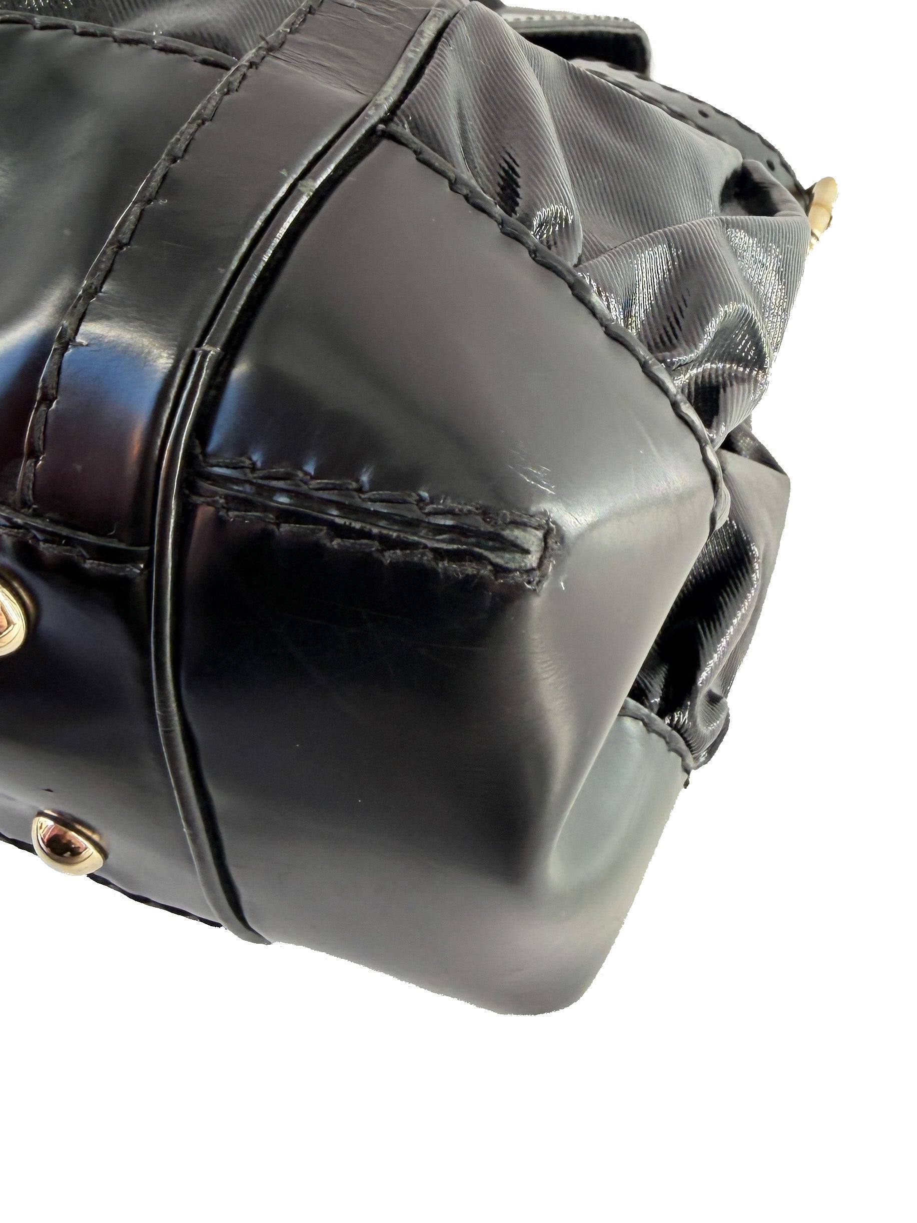 Gucci Dialux Queen black coated canvas patent leather bag 289883 204997