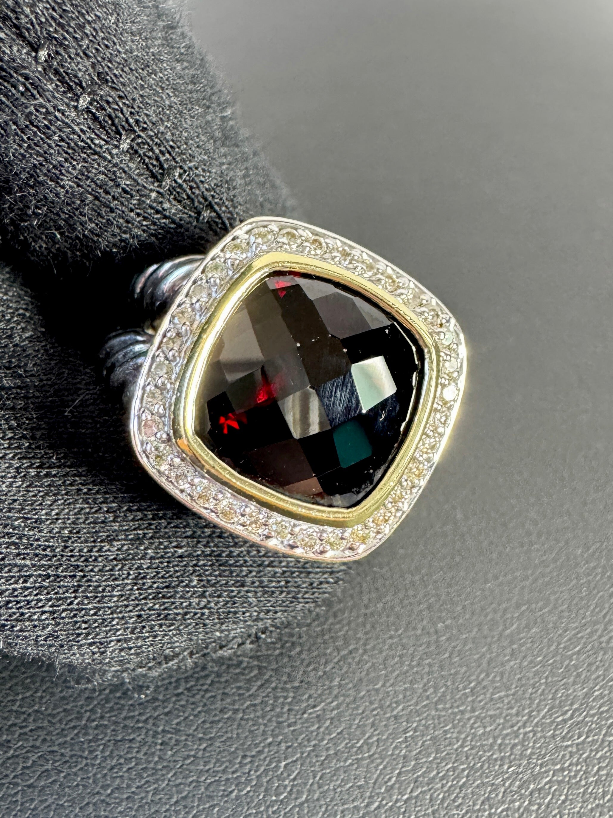David Yurman sterling silver, 18K gold garnet and diamonds Albion ring