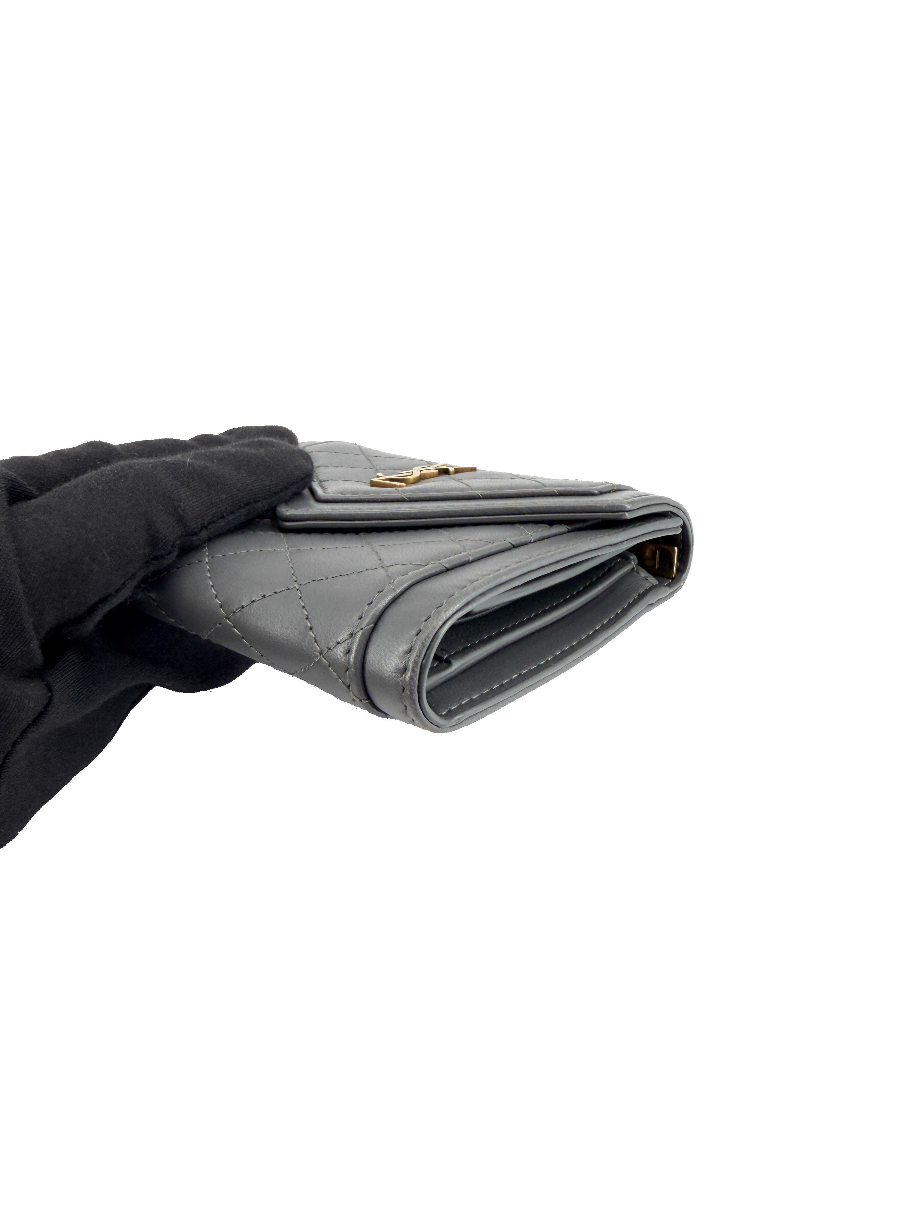 Saint Laurent storm gray Gaby quilted leather wallet INN692684-0622