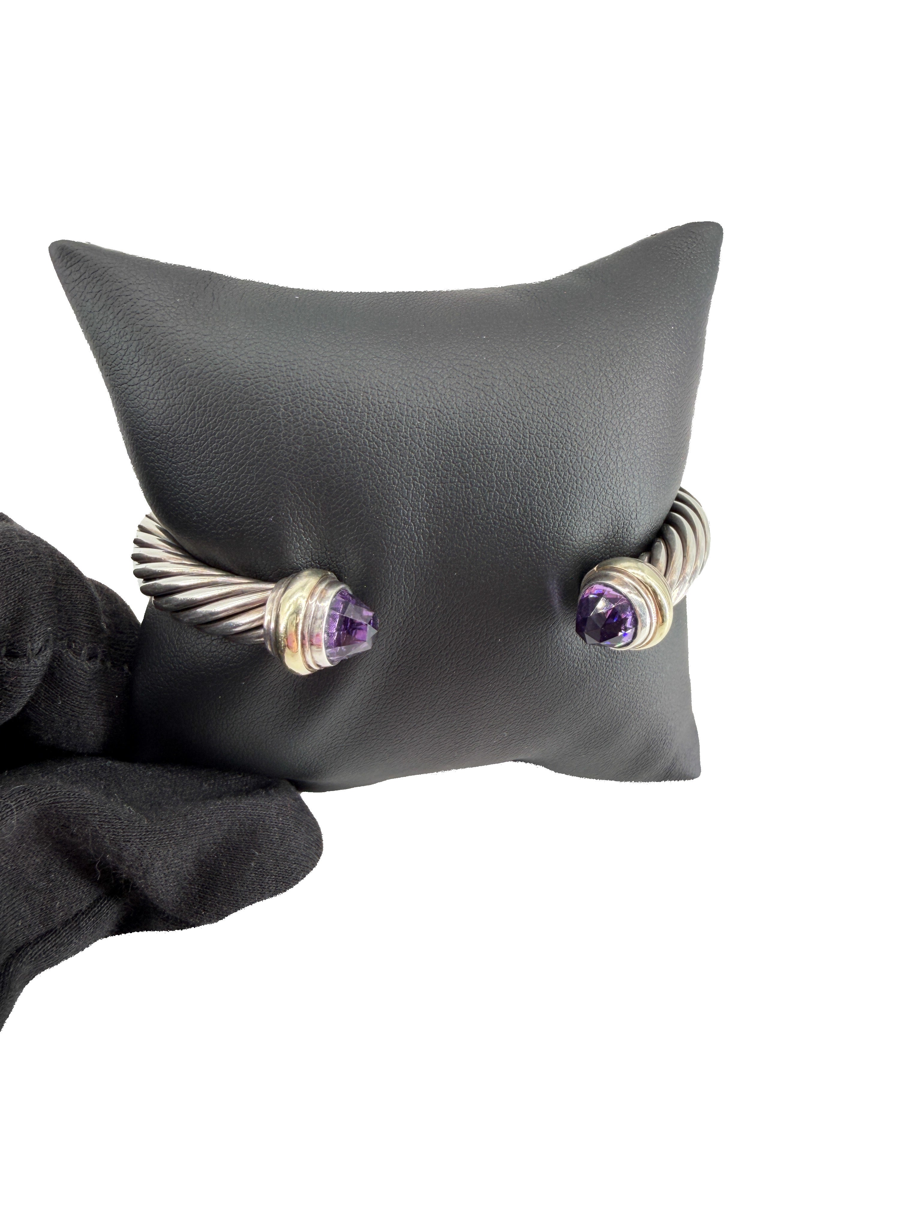 David Yurman sterling silver, yellow gold, amethyst 7MM cable classic cuff