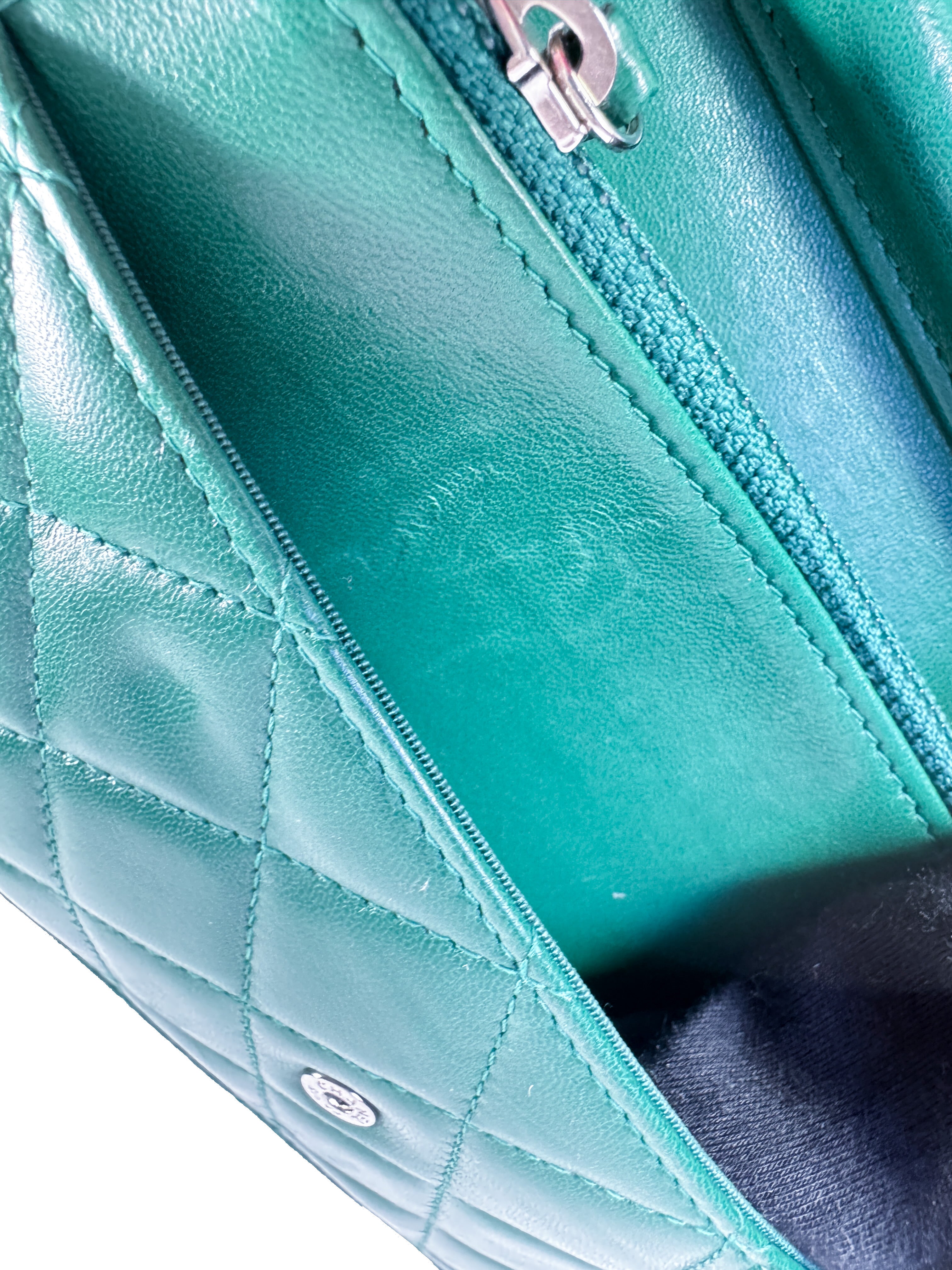 Chanel emerald green leather wallet on chain 25684891