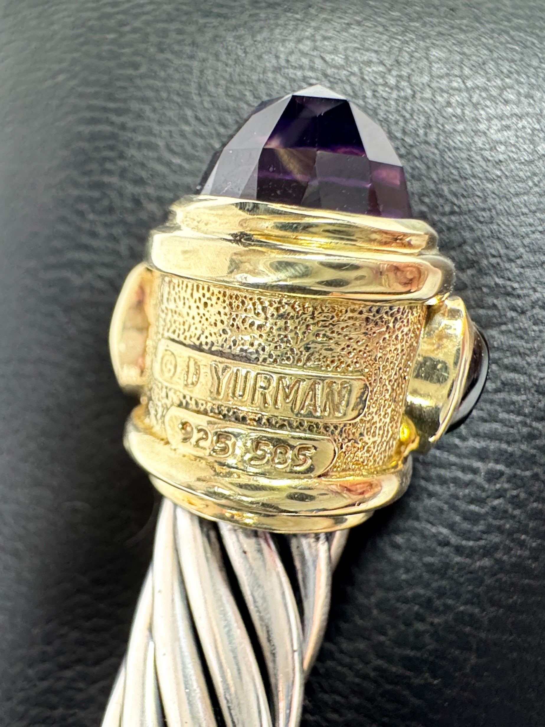 David Yurman sterling silver, 14k gold Amethyst, Iolite, Rhodolite Garnet Renaissance cable bracelet