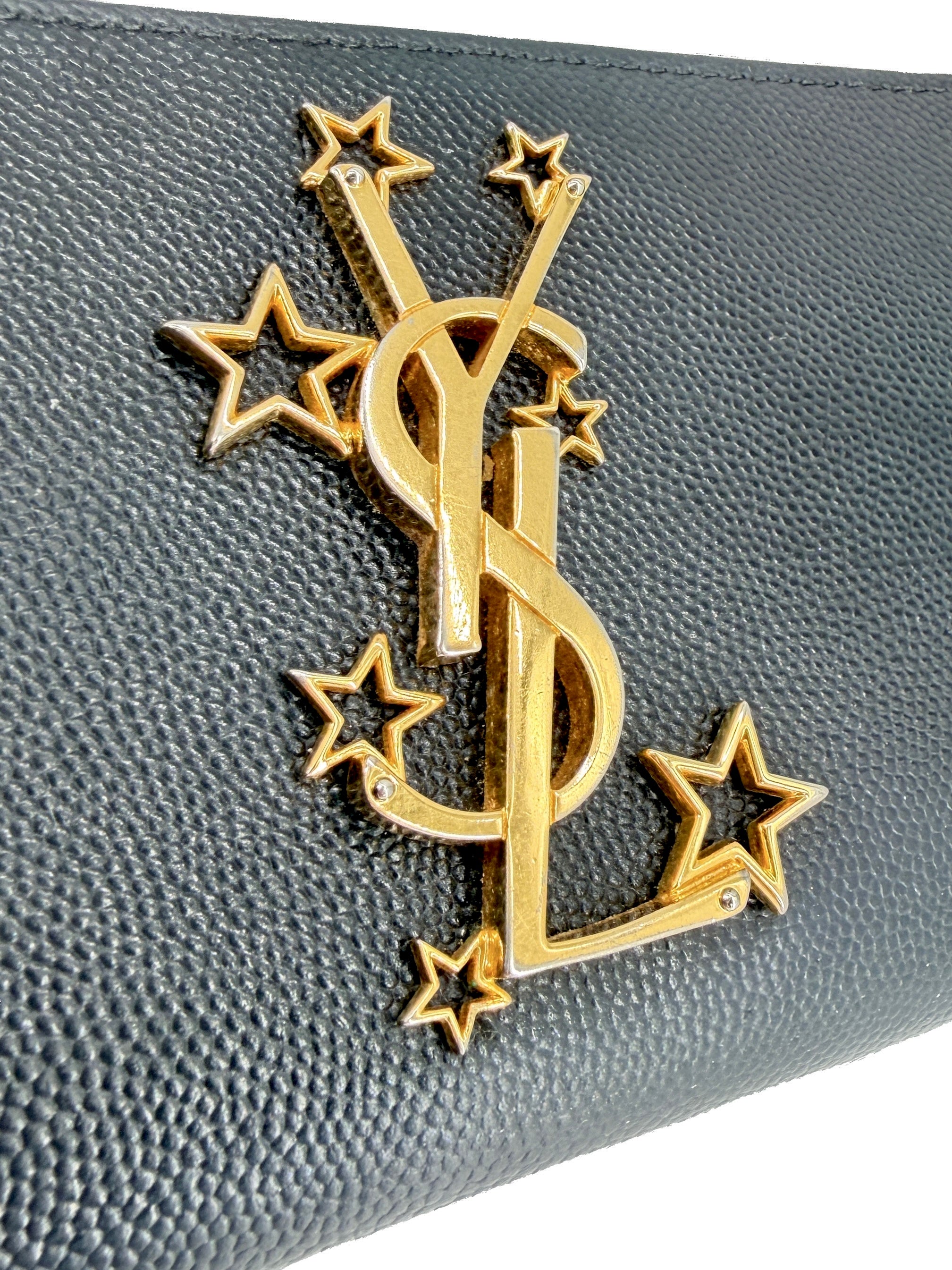 Saint Laurent black star motif leather zip around wallet HPP447985076