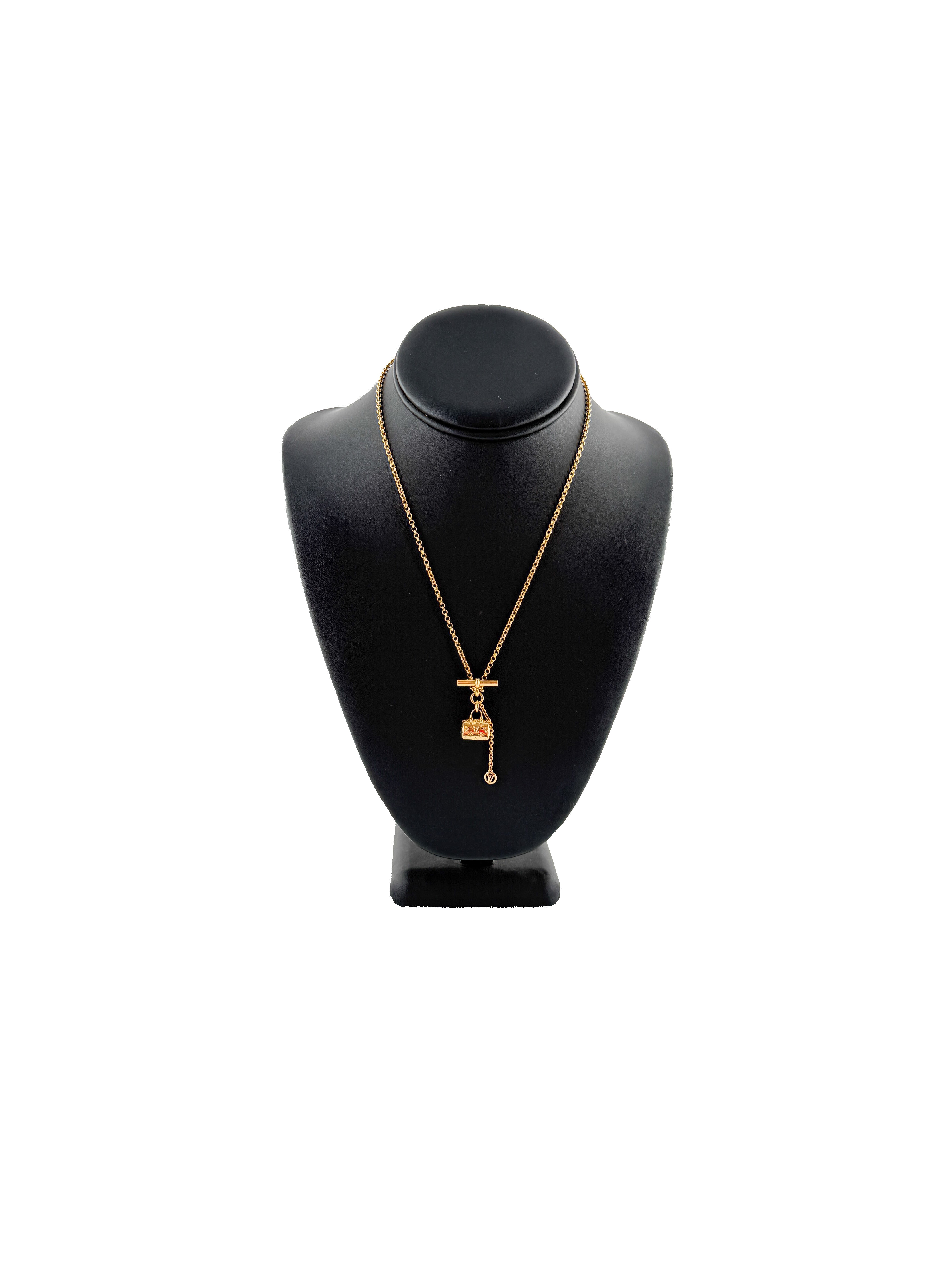 Louis Vuitton gold tone speedy mini bags necklace OB1252