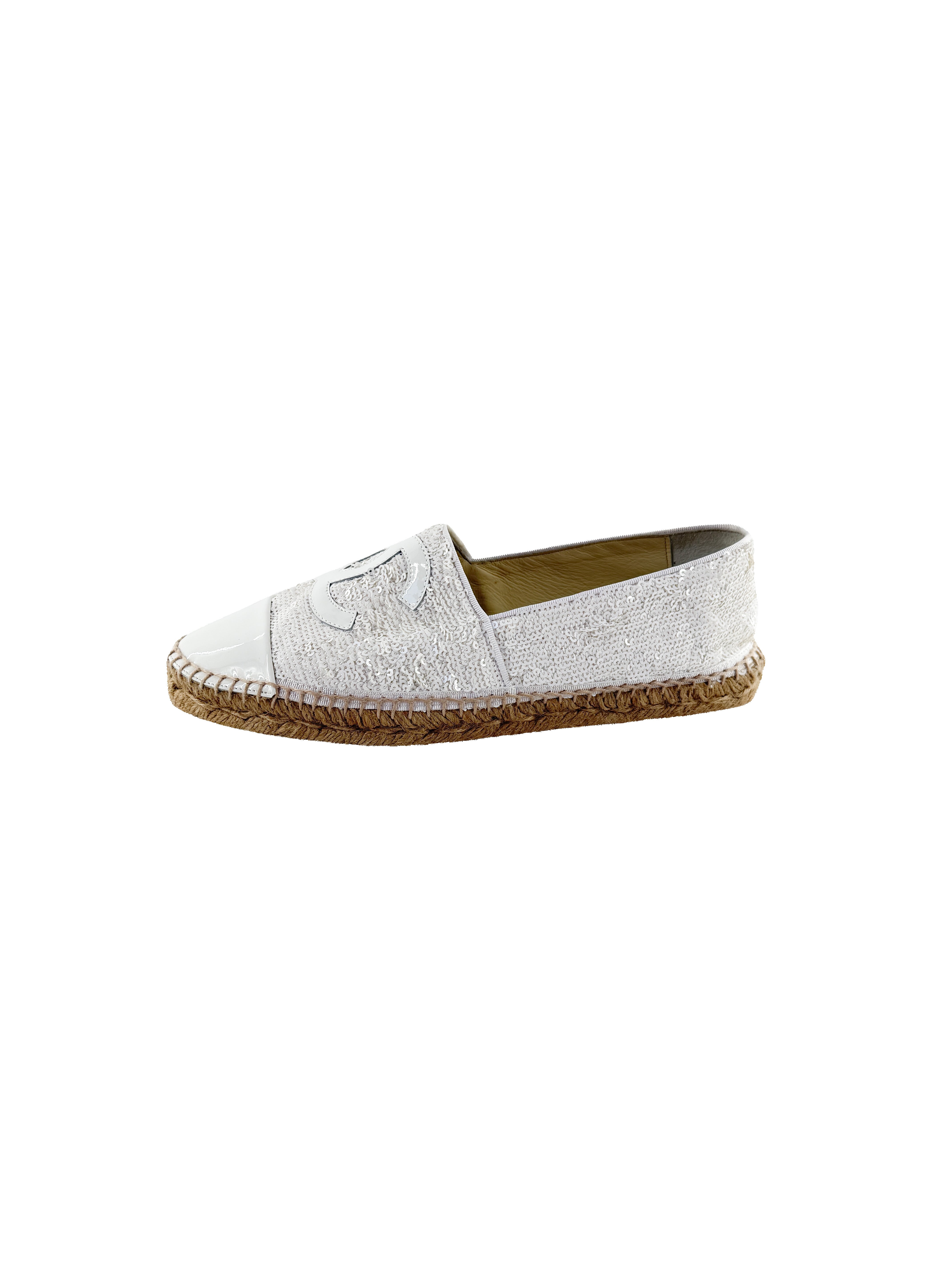 Chanel white sequined espadrilles size 42  BOX