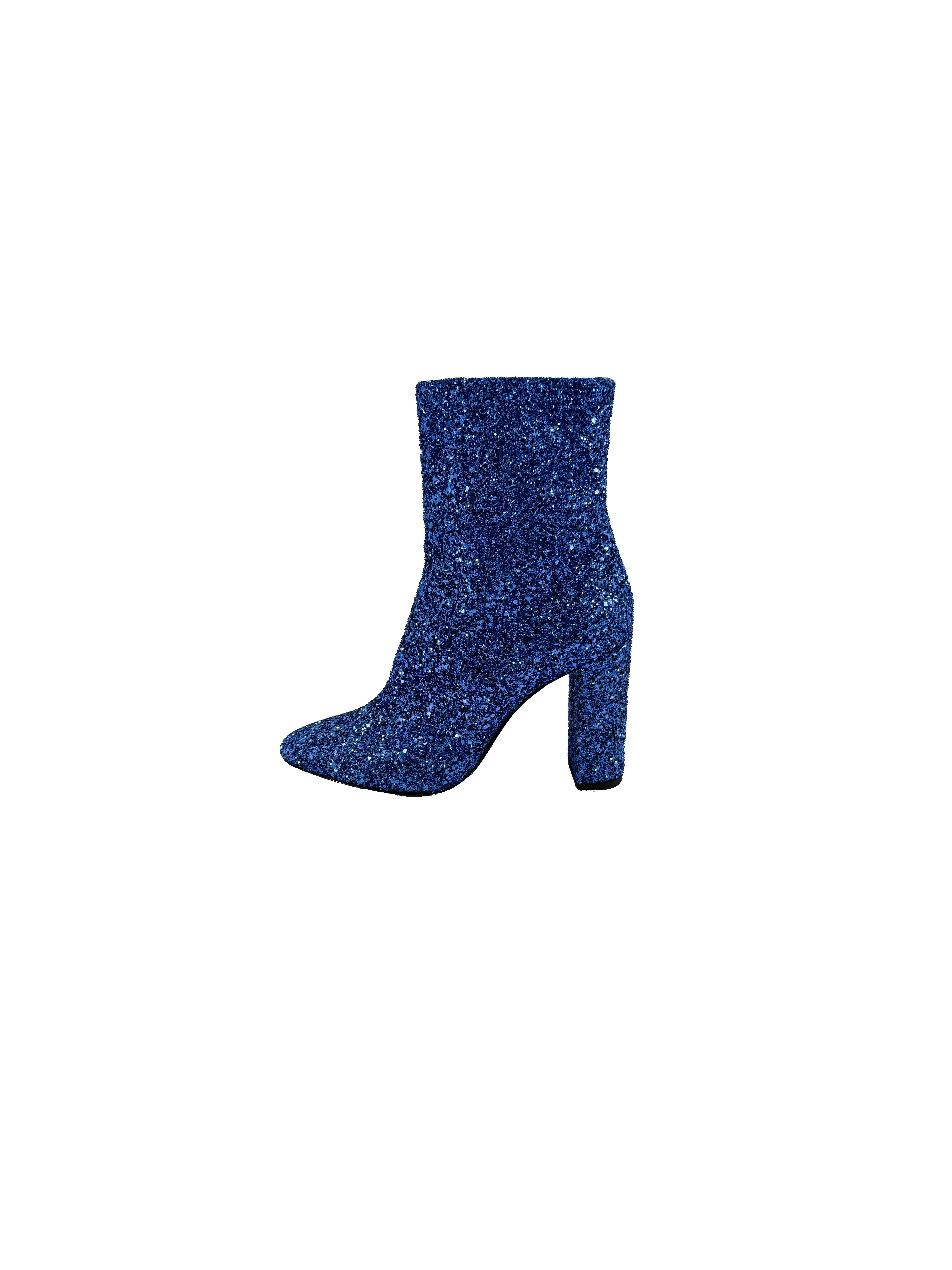 Saint Laurent blue glitter heeled Lou boots size 39/39.5