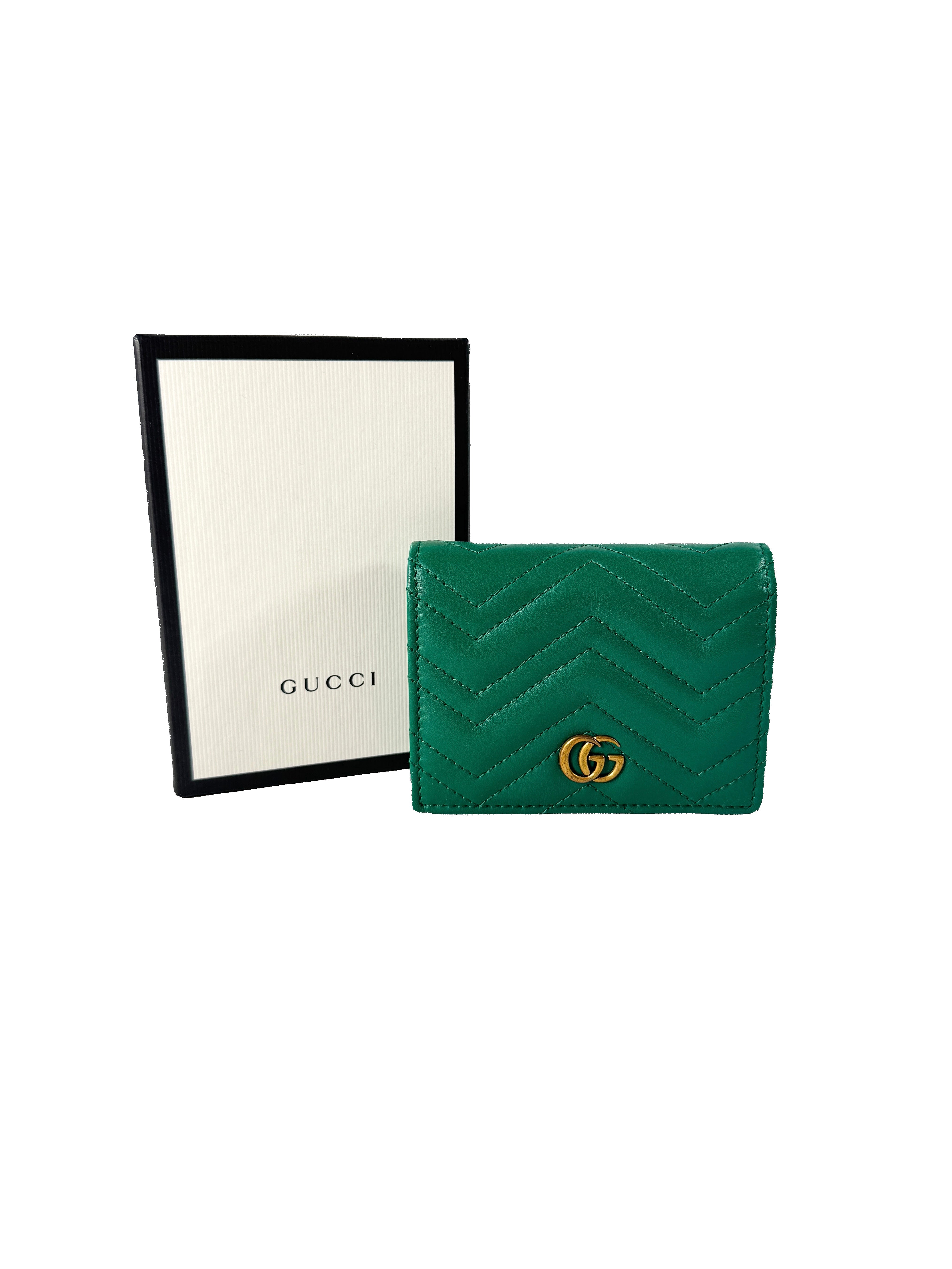 Gucci green GG calfskin Marmont Matelasse compact wallet 466492-525040
