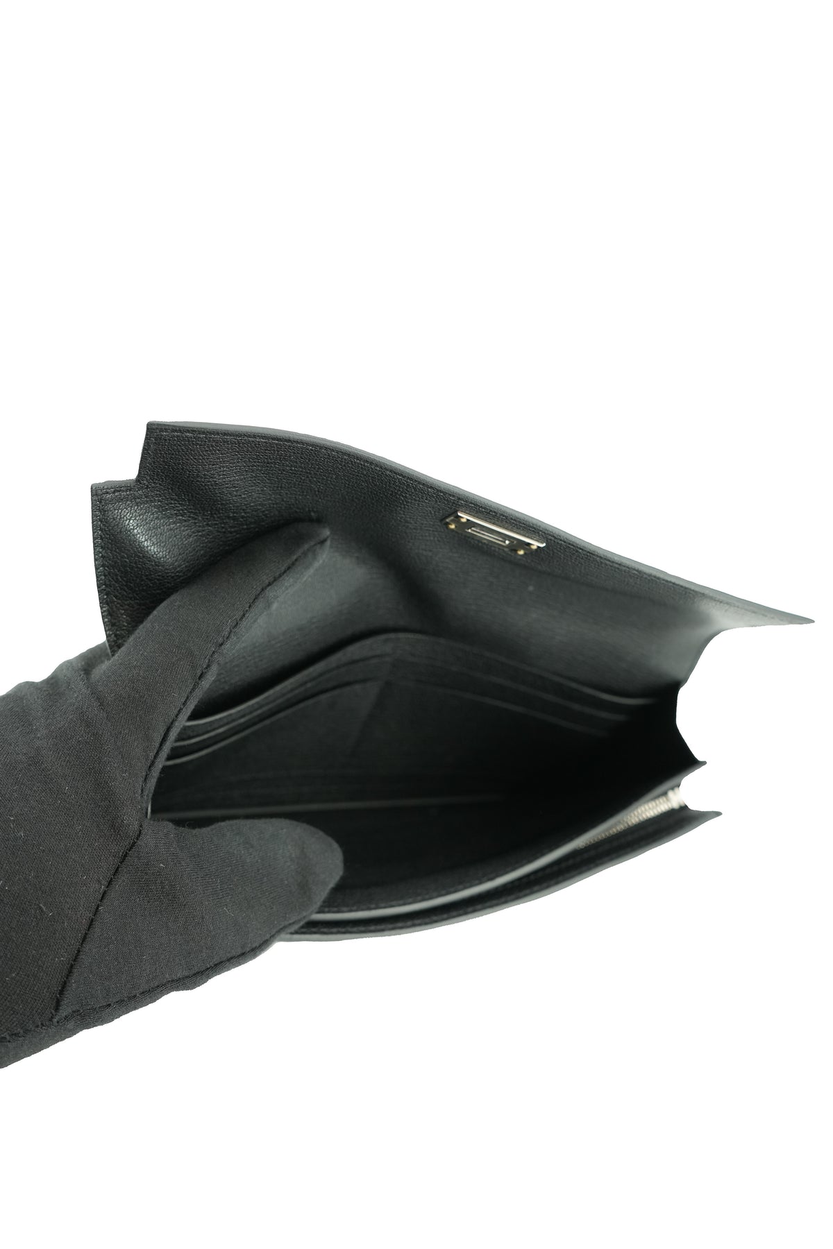 Hermès black Chevre Leather Kelly Pocket Madame Long Wallet