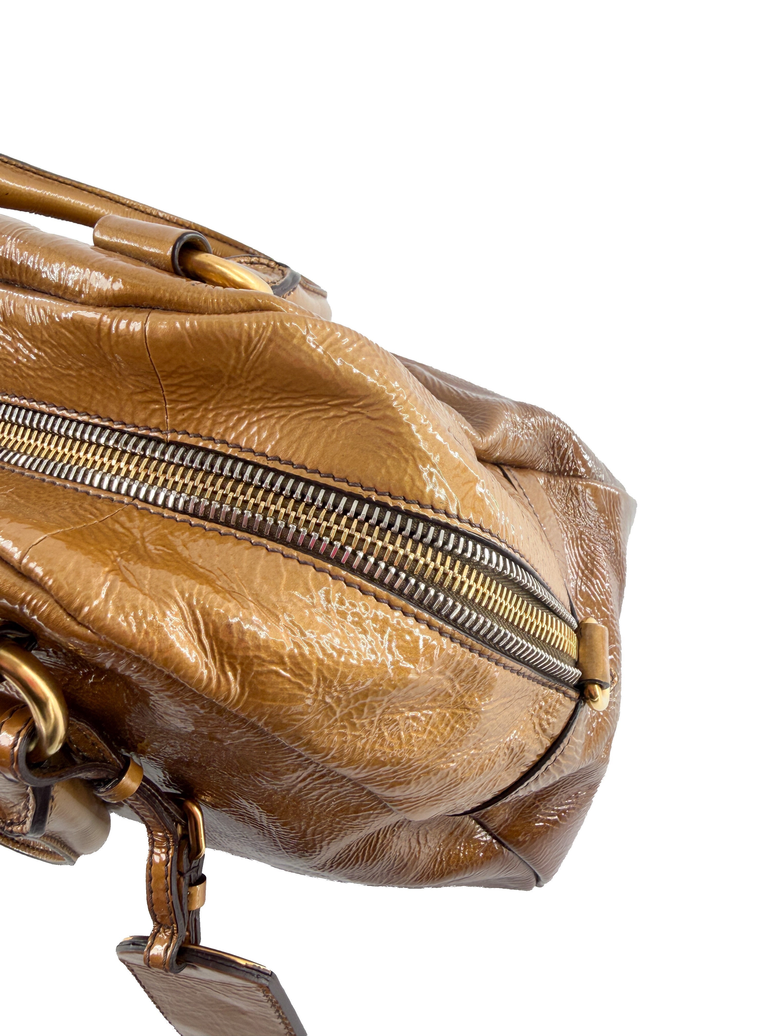 Prada brown Vernice sfumato handle bag 129