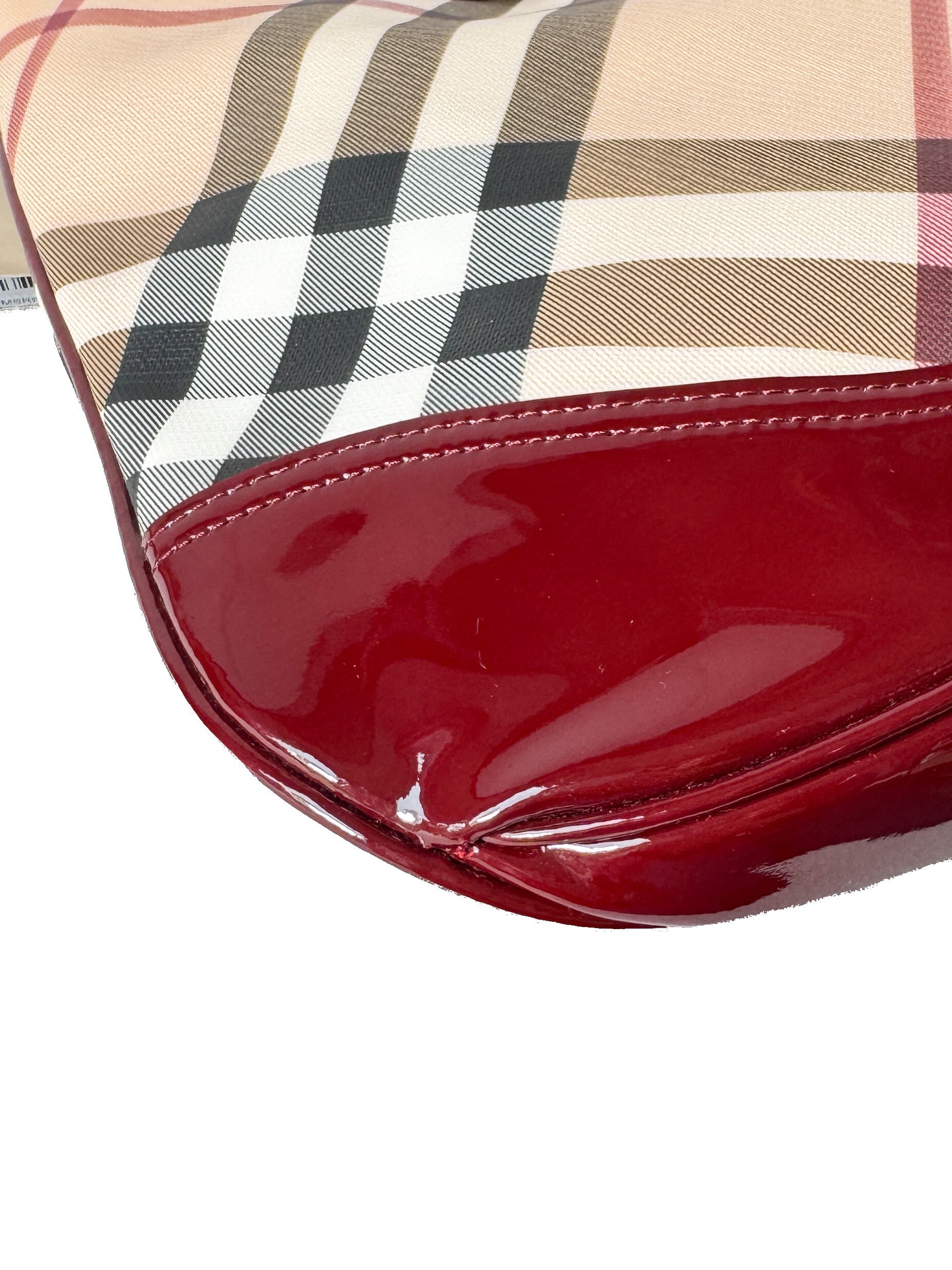 Burberry red patent leather Nova Brook medium hobo NWT