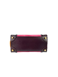 Celine burgundy, pink, and orange leather/pony hair Luggage micro F-GA-0154