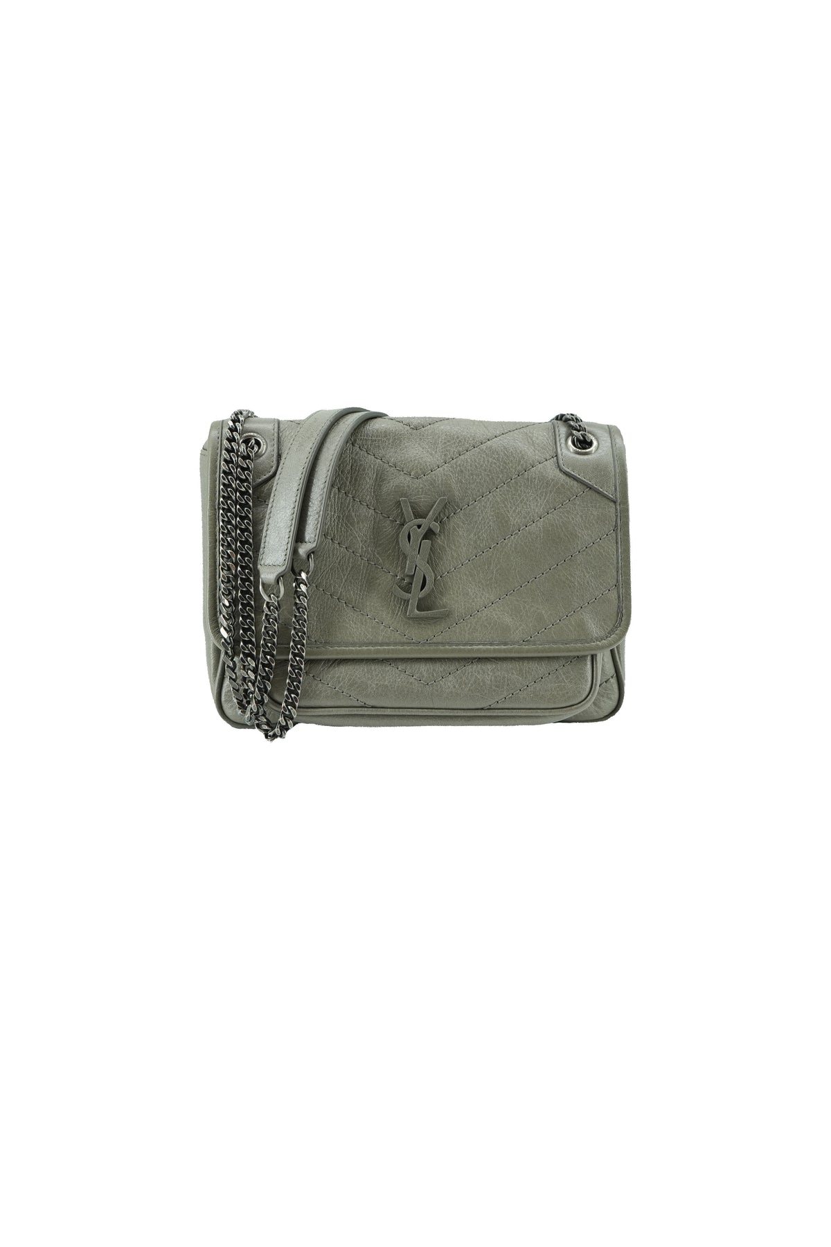 Saint Laurent gray quilted baby Niki satchel PMR 633160-1221