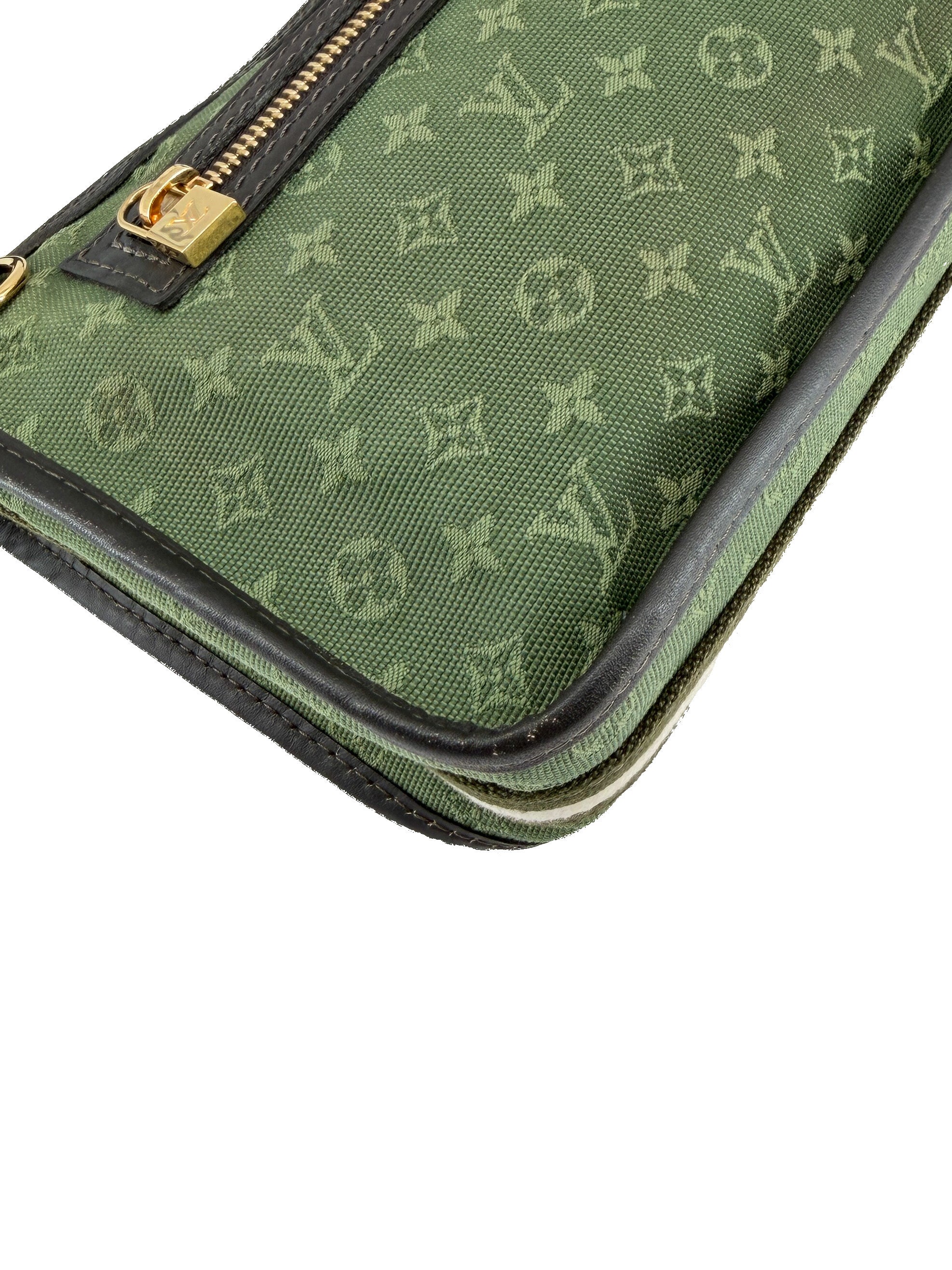 Louis Vuitton green mini lin Pochette Kathleen TH0054