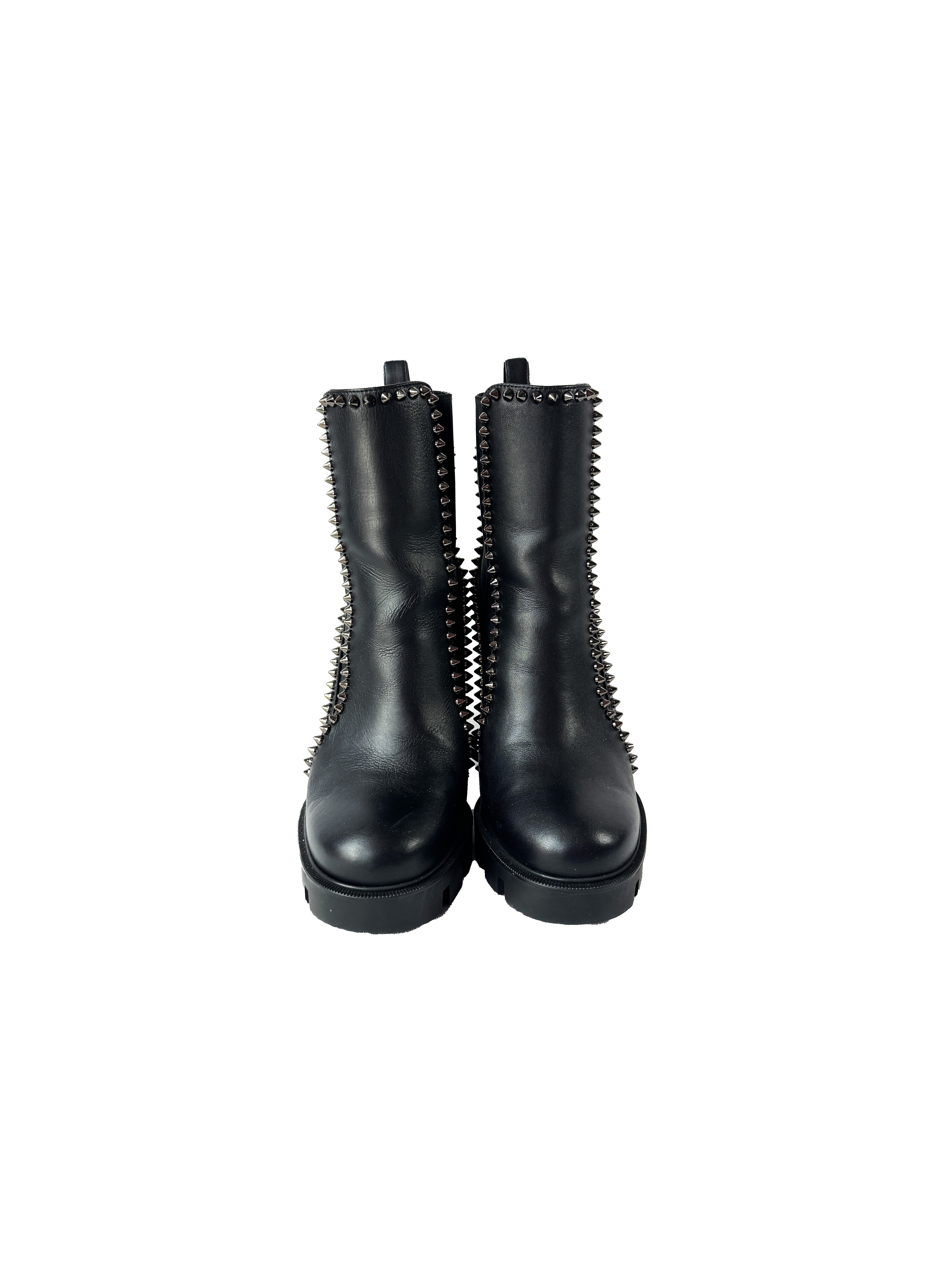 Christian Louboutin black out line spike lug 100 boots size 38.5 BOX