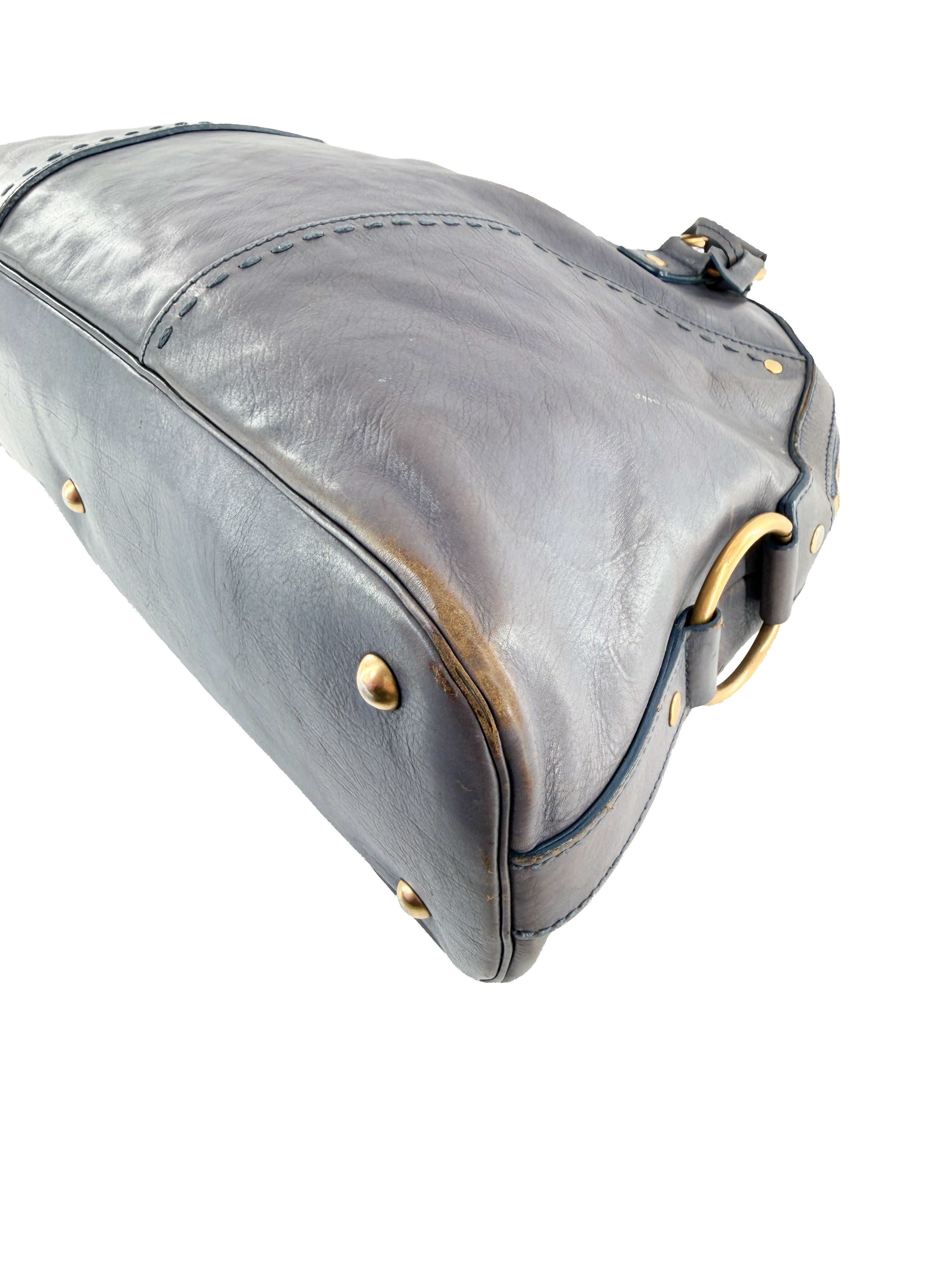 Saint Laurent denim blue distressed leather Muse 156464-0122 *as is*