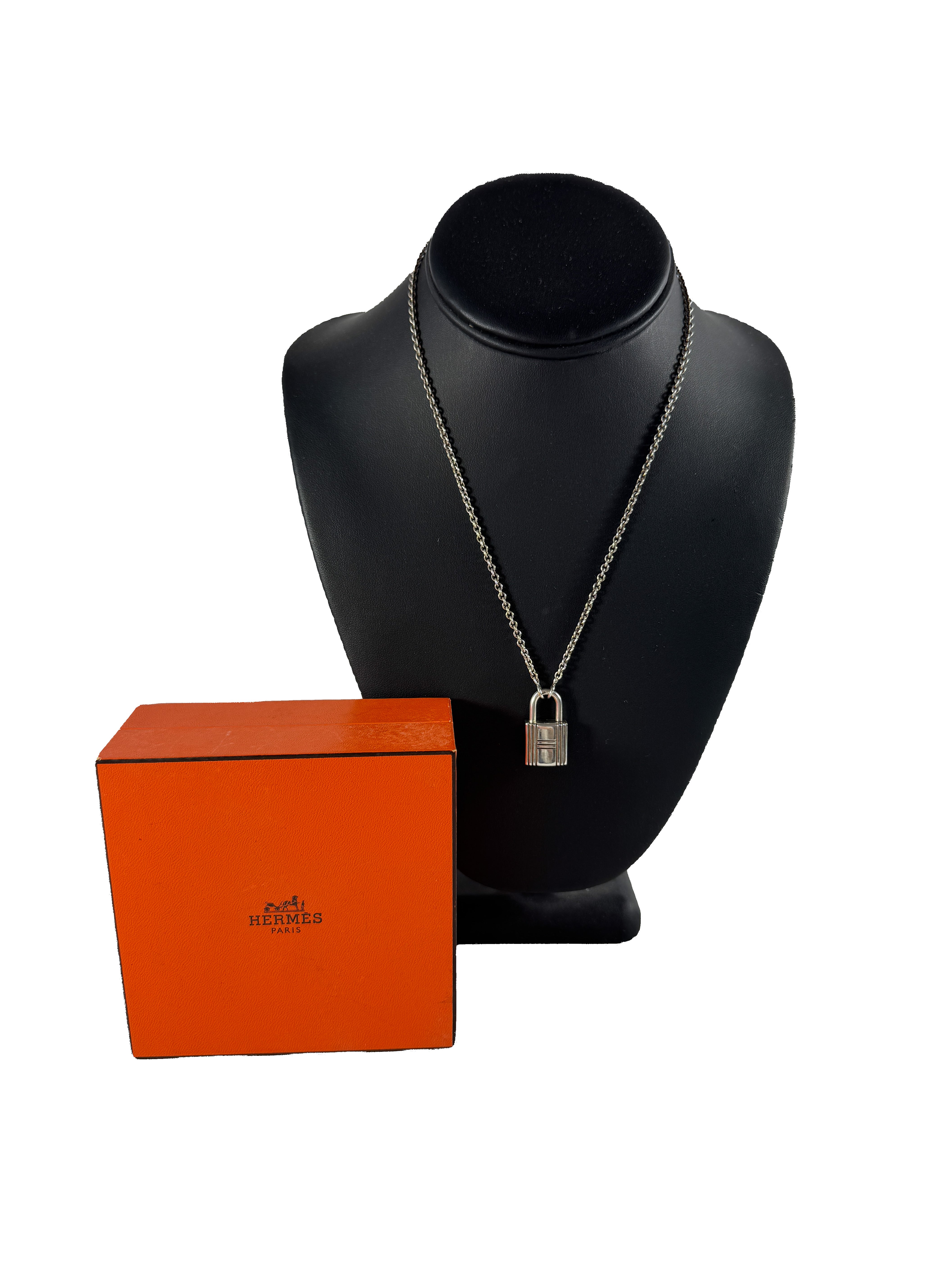 Hermès sterling silver Kelly cadena lock necklace BOX