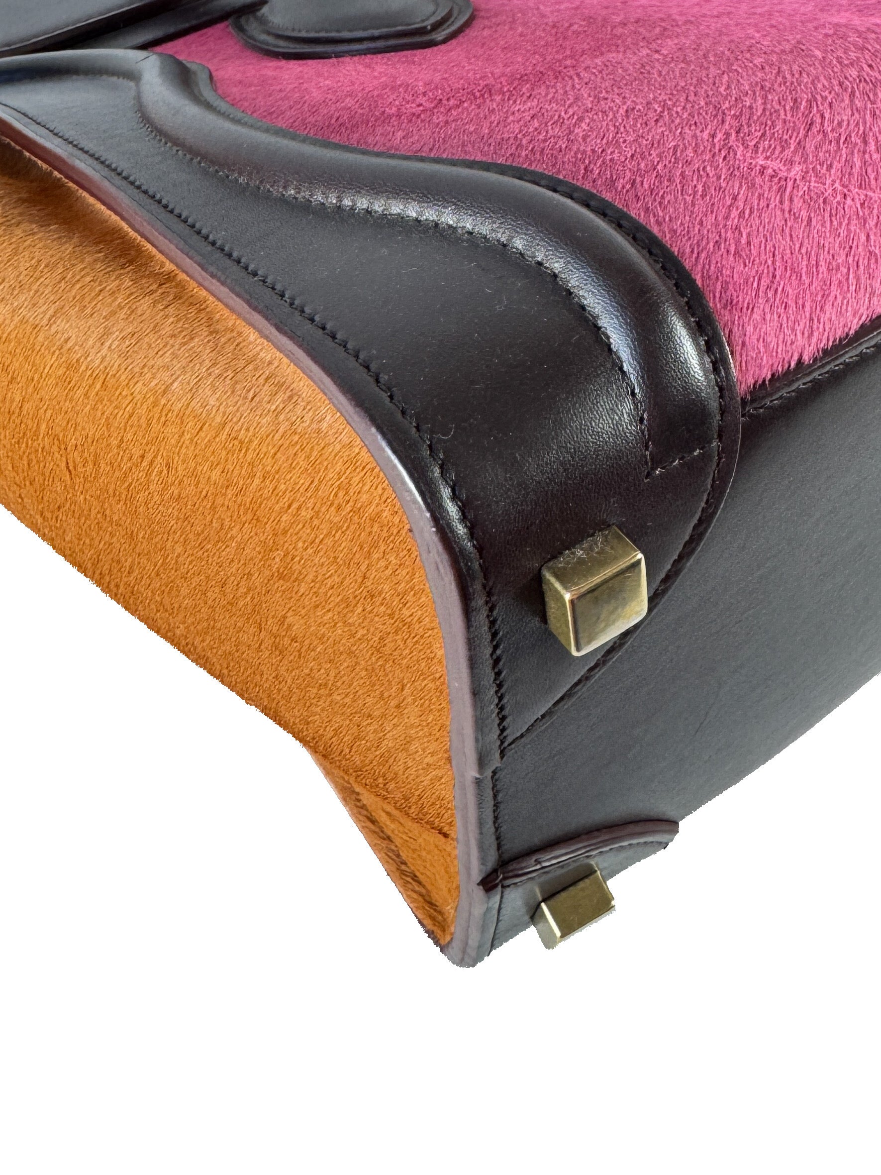 Celine burgundy, pink, and orange leather/pony hair Luggage micro F-GA-0154