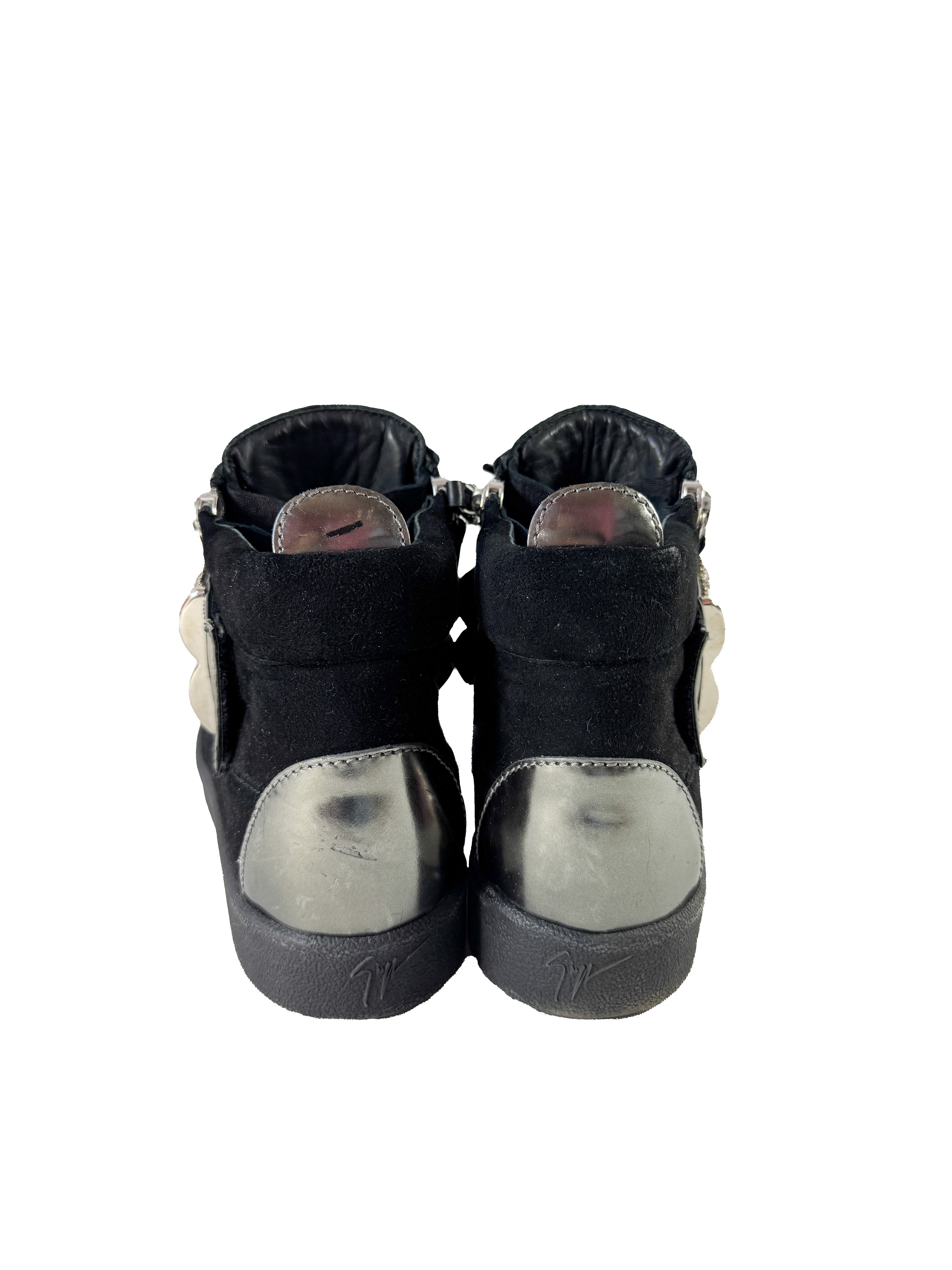 Giuseppe Zanotti black suede rhinestone high top sneakers size 37.5