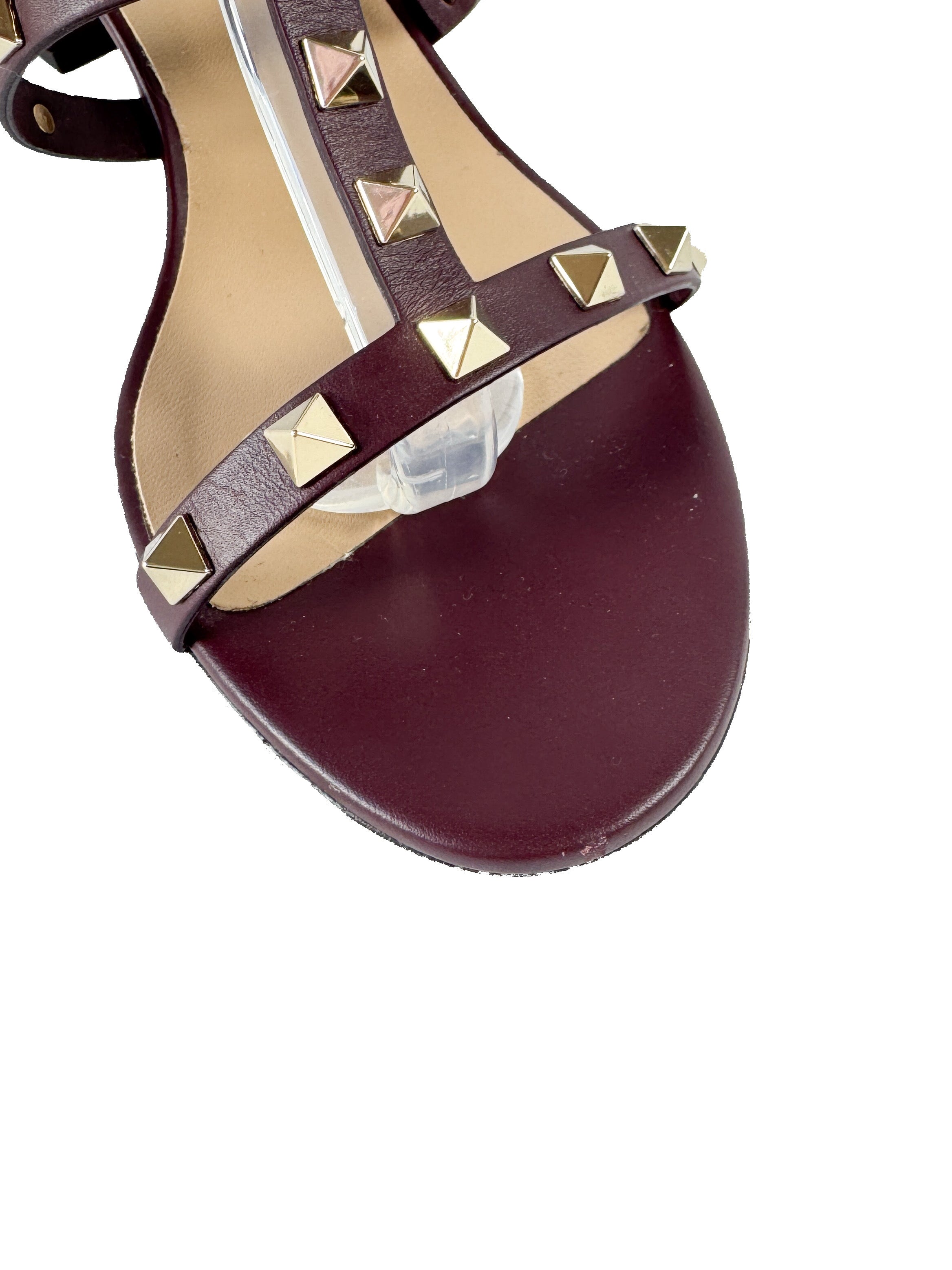 Valentino Garavani burgundy rockstud leather ankle strap 60MM sandal size 38.5 BOX