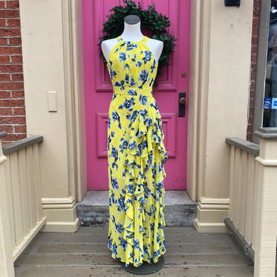 Eliza J yellow blue floral tank dress size 2