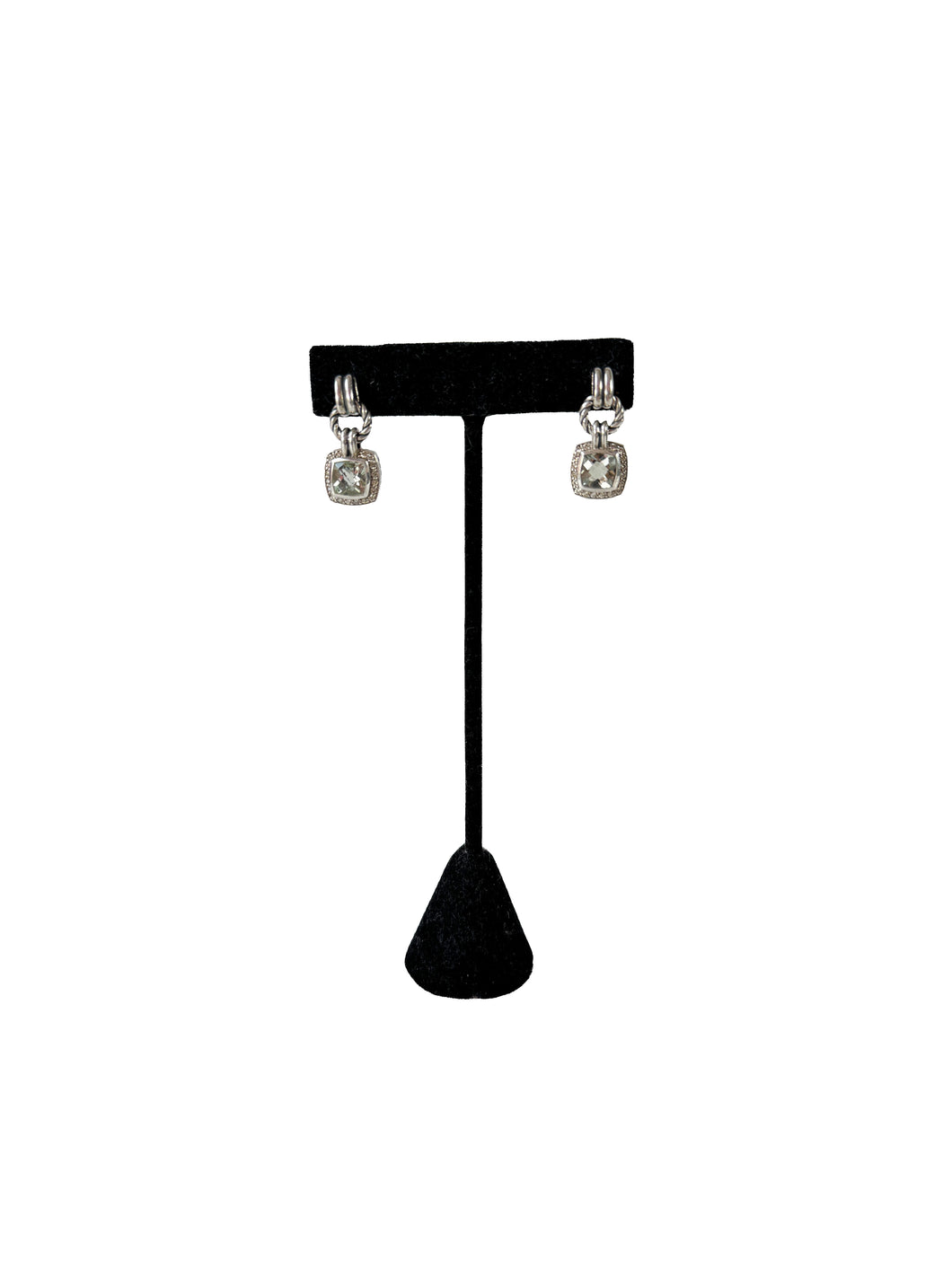 David Yurman sterling silver prasiolite, diamond Albion drop earrings