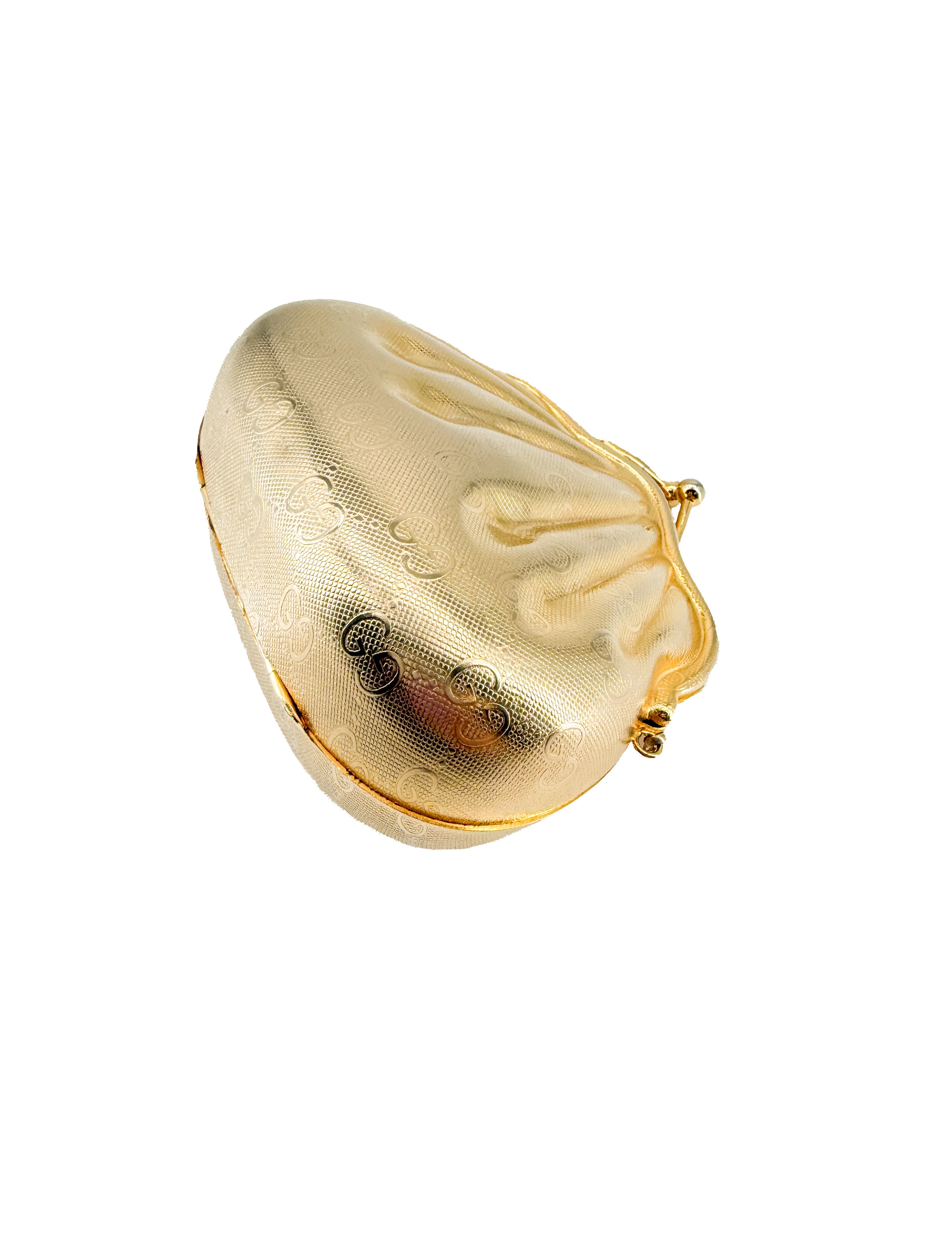 Gucci gold metal minaudiere shell bag vintage