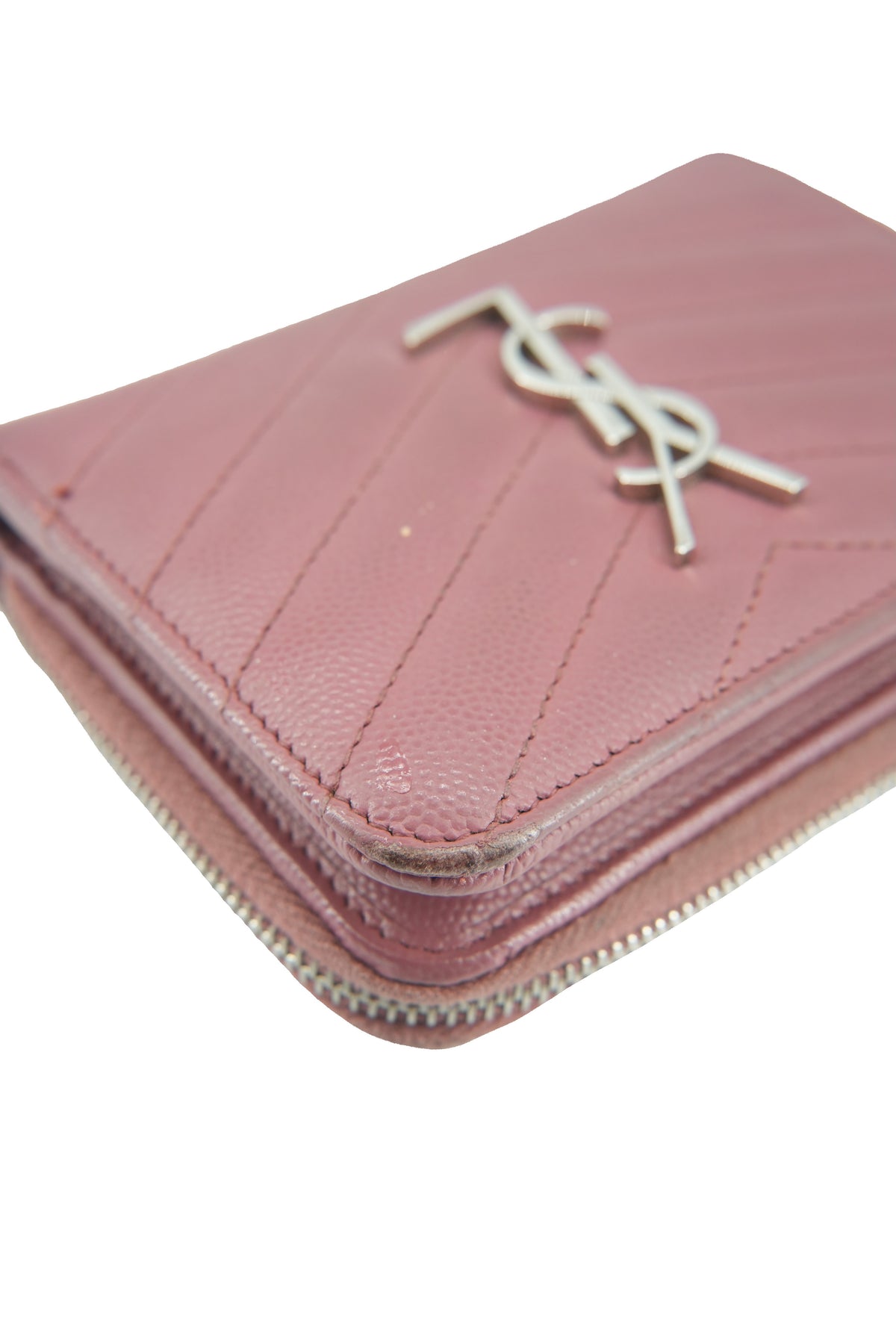 Saint Laurent pink quilted Cassandre compact wallet 0617