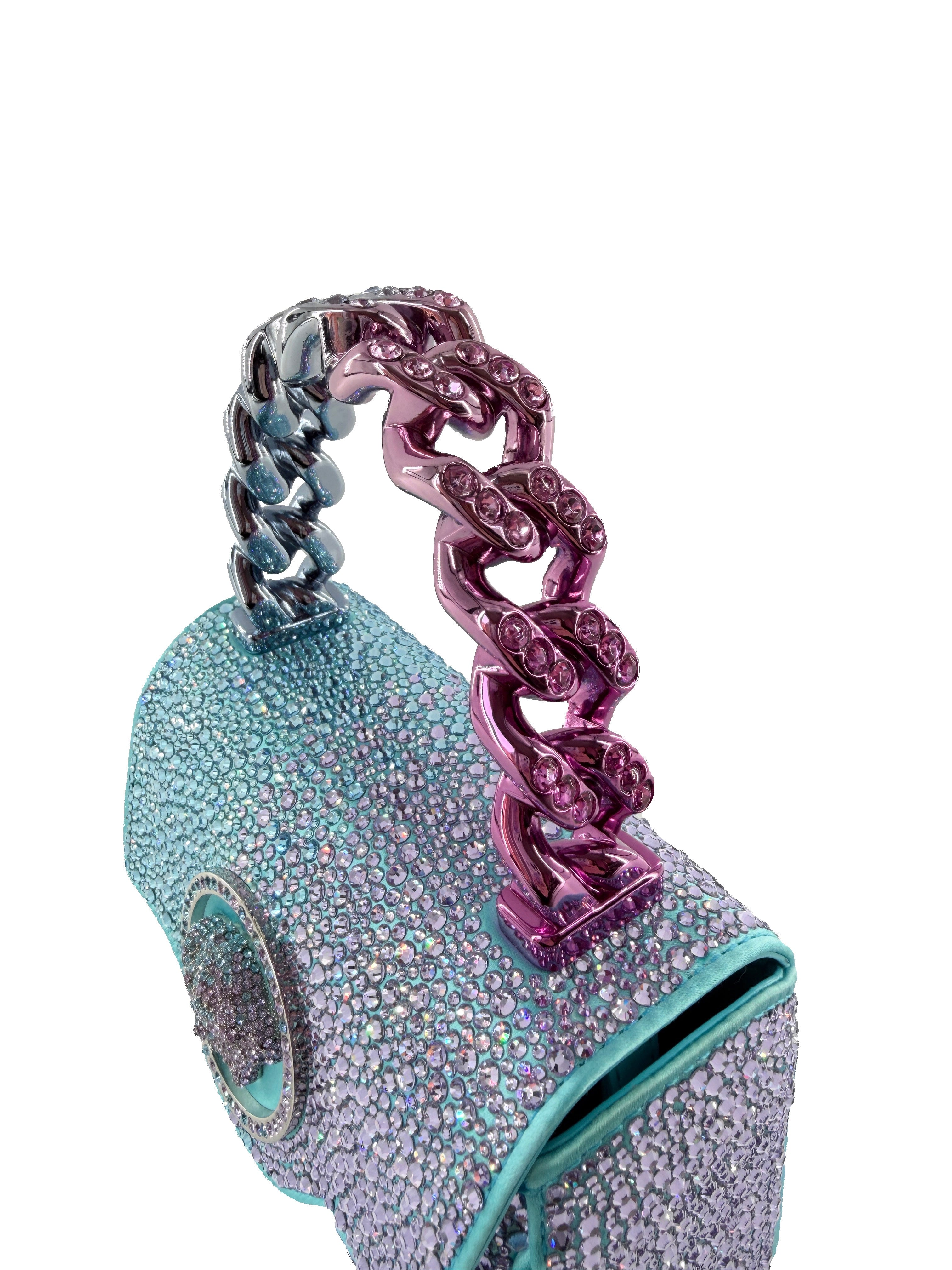 Versace satin crystal studded mini La Medusa bag blue/pink