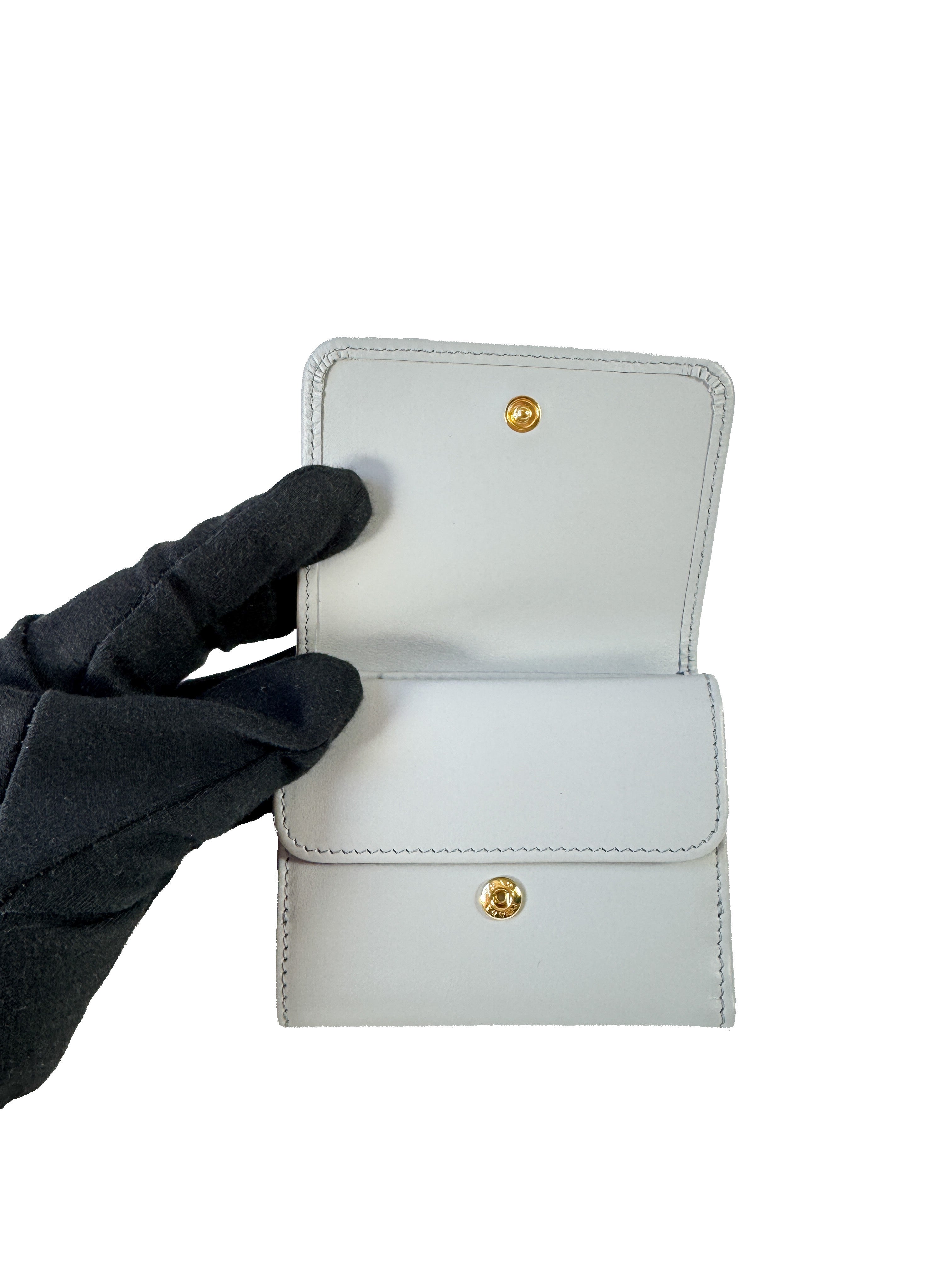 Prada blue/gray small leather tab wallet NEW