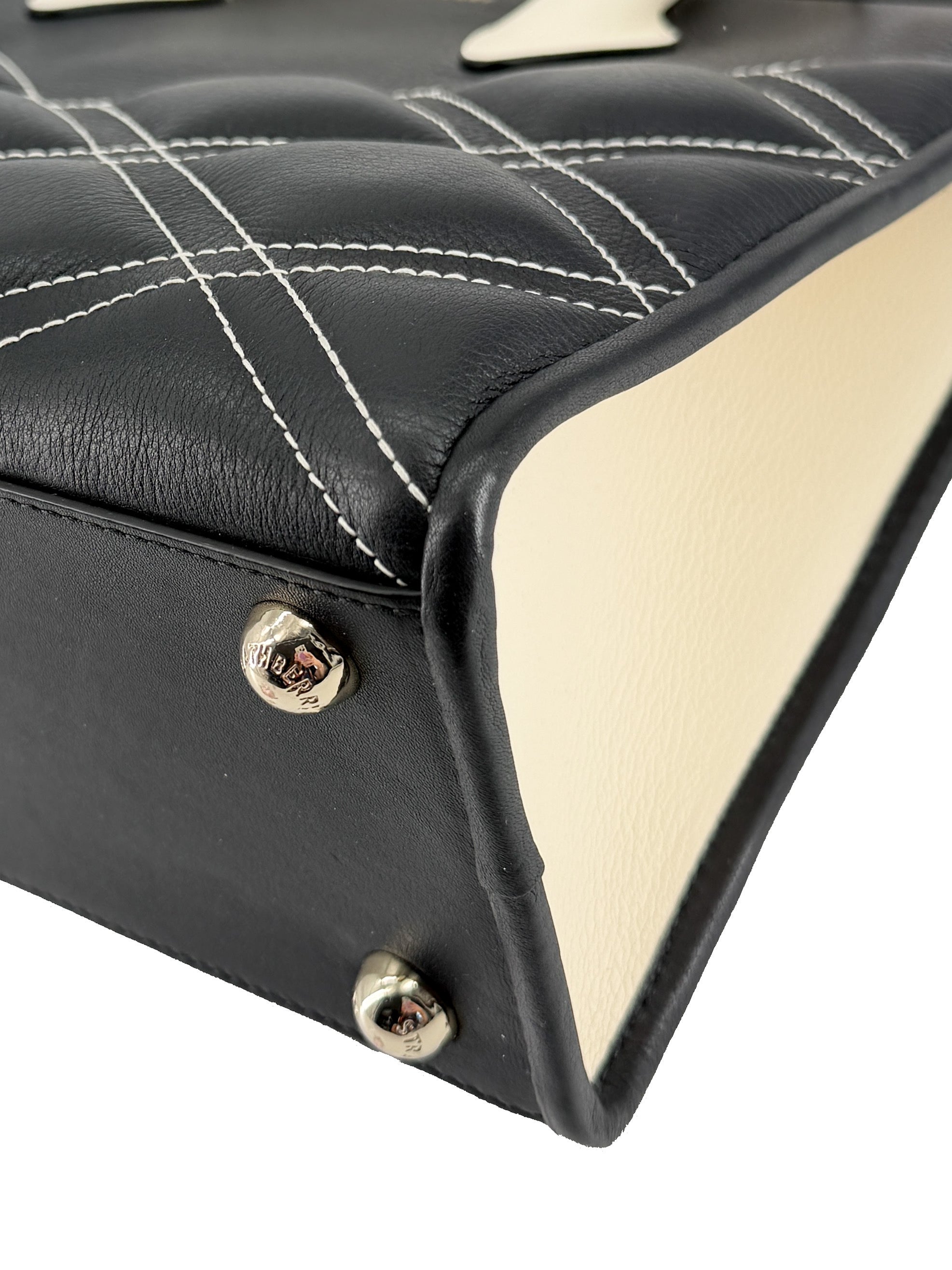 Strathberry black, cream quilted leather Midi tote 031802