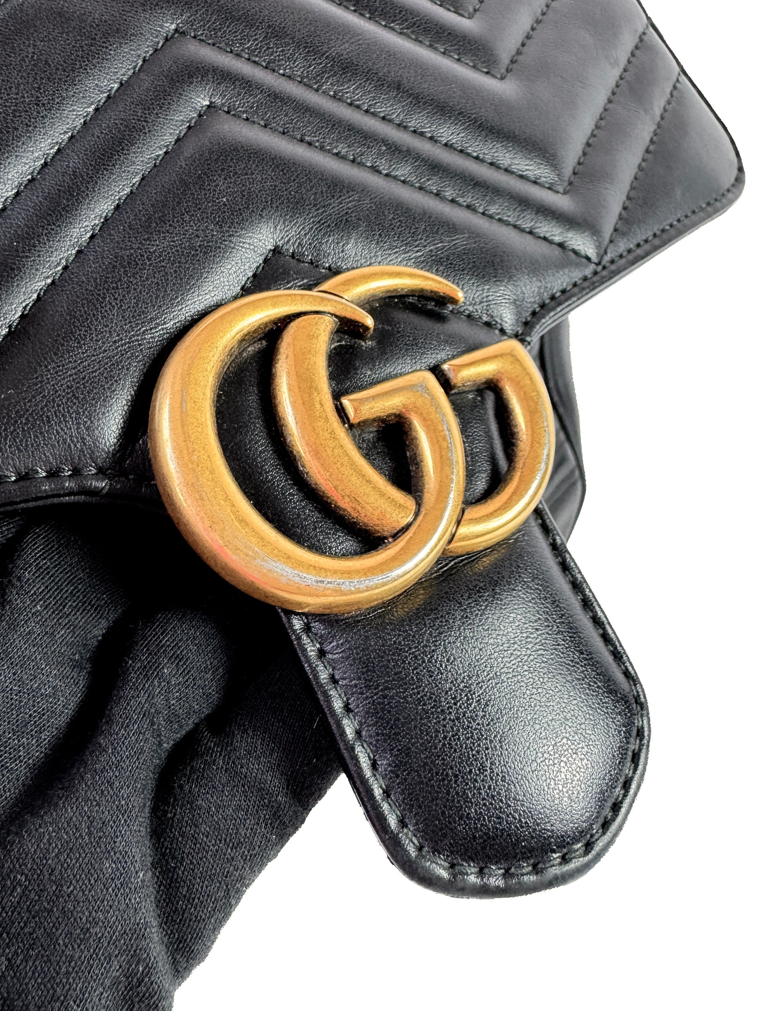 Gucci black leather Marmont top handle bag 498110204991