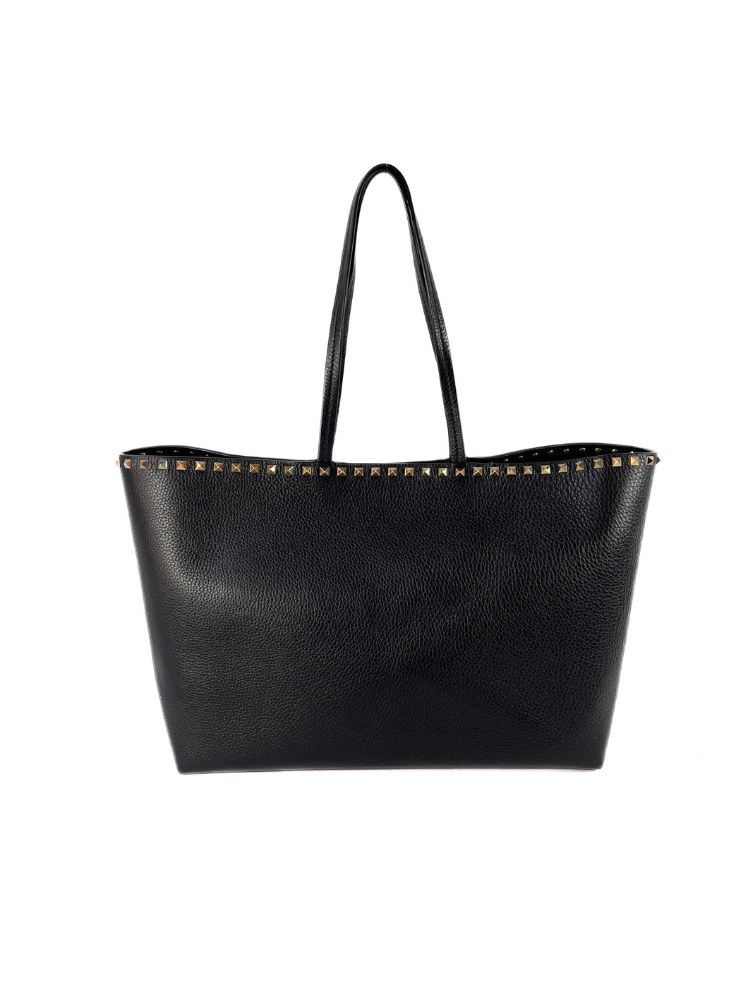 Valentino Garavani black rockstud calfskin leather tote