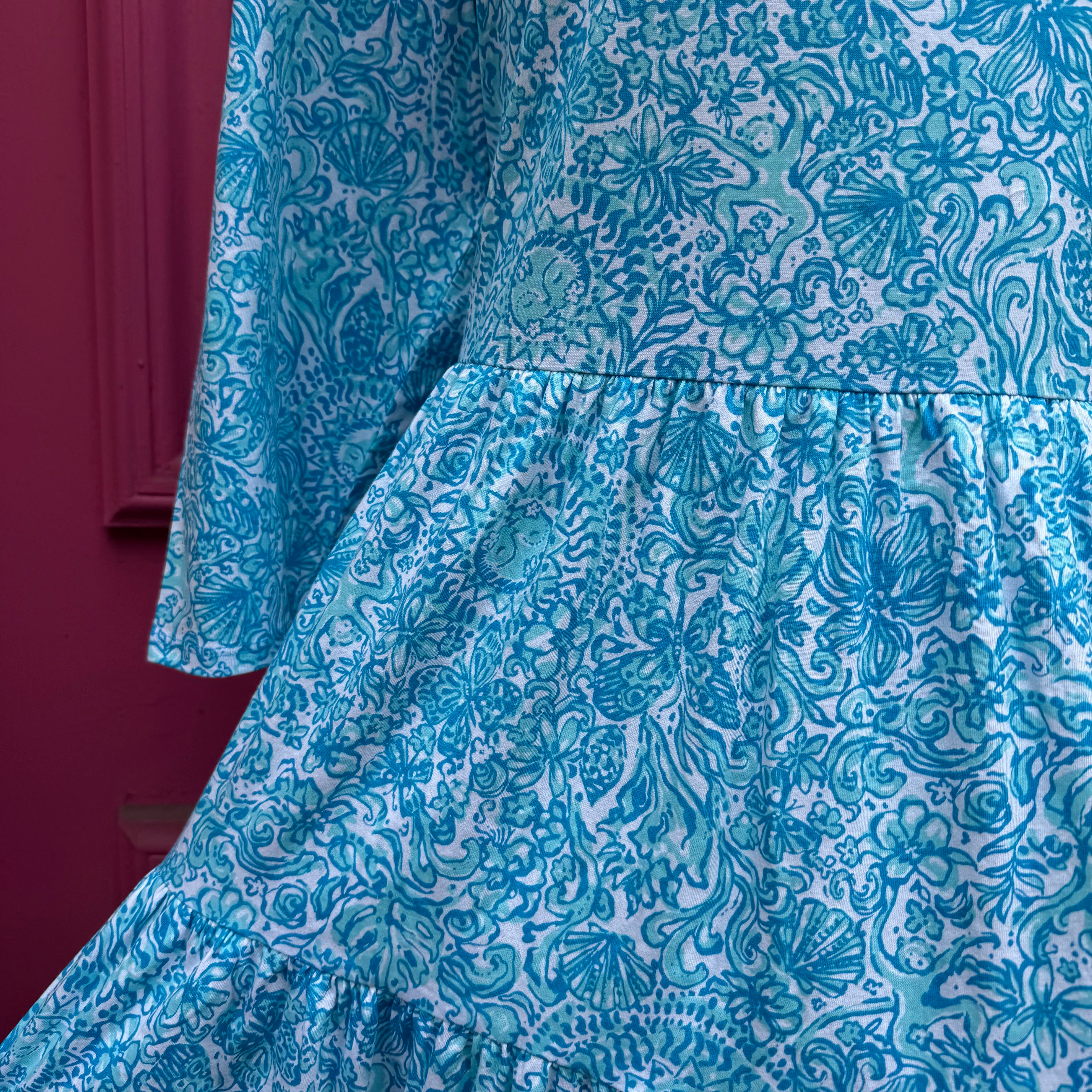 Lilly Pulitzer blue white print long sleeve dress size XXL