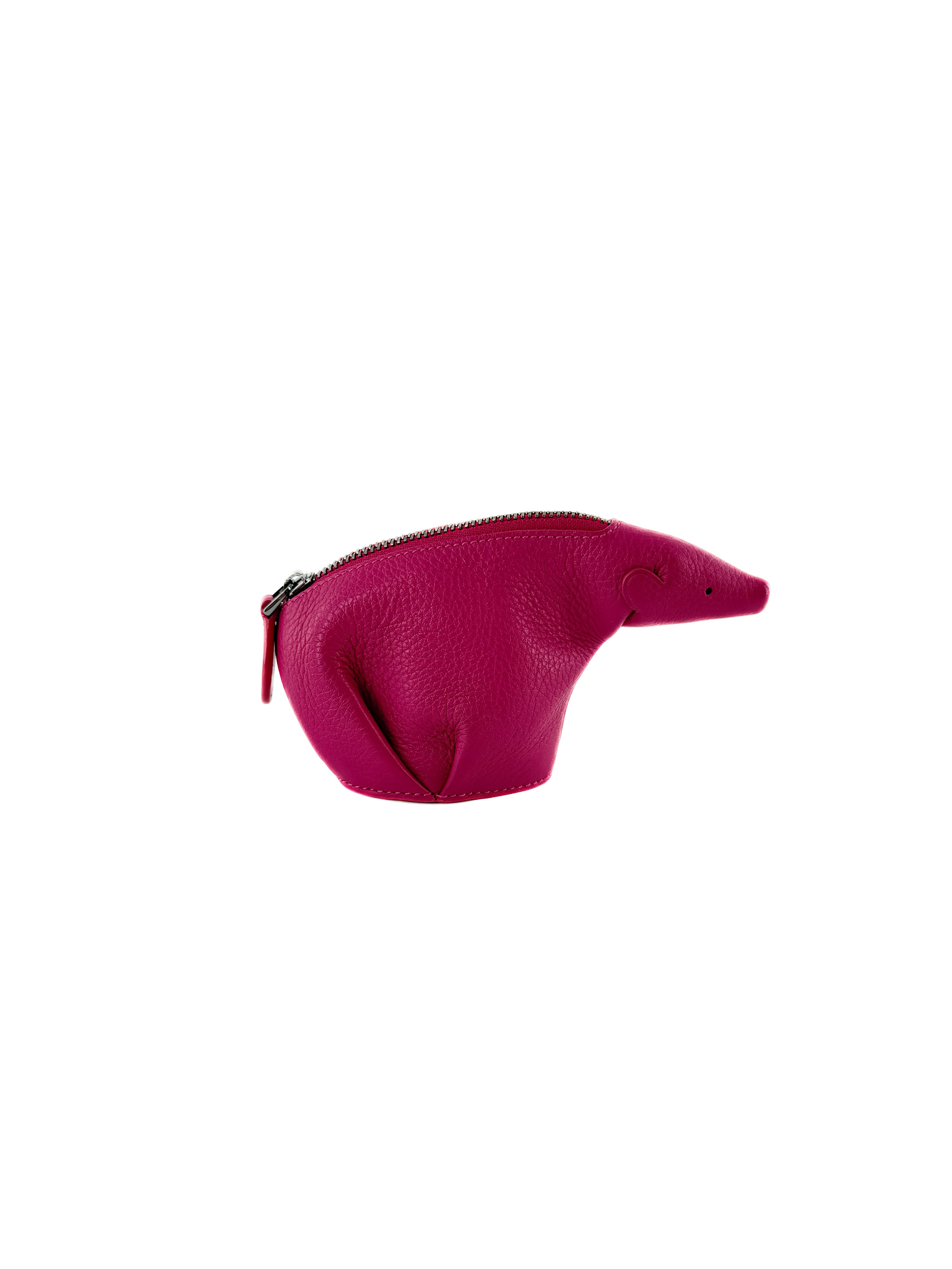 Loewe hot pink leather Bear zip pouch 101309