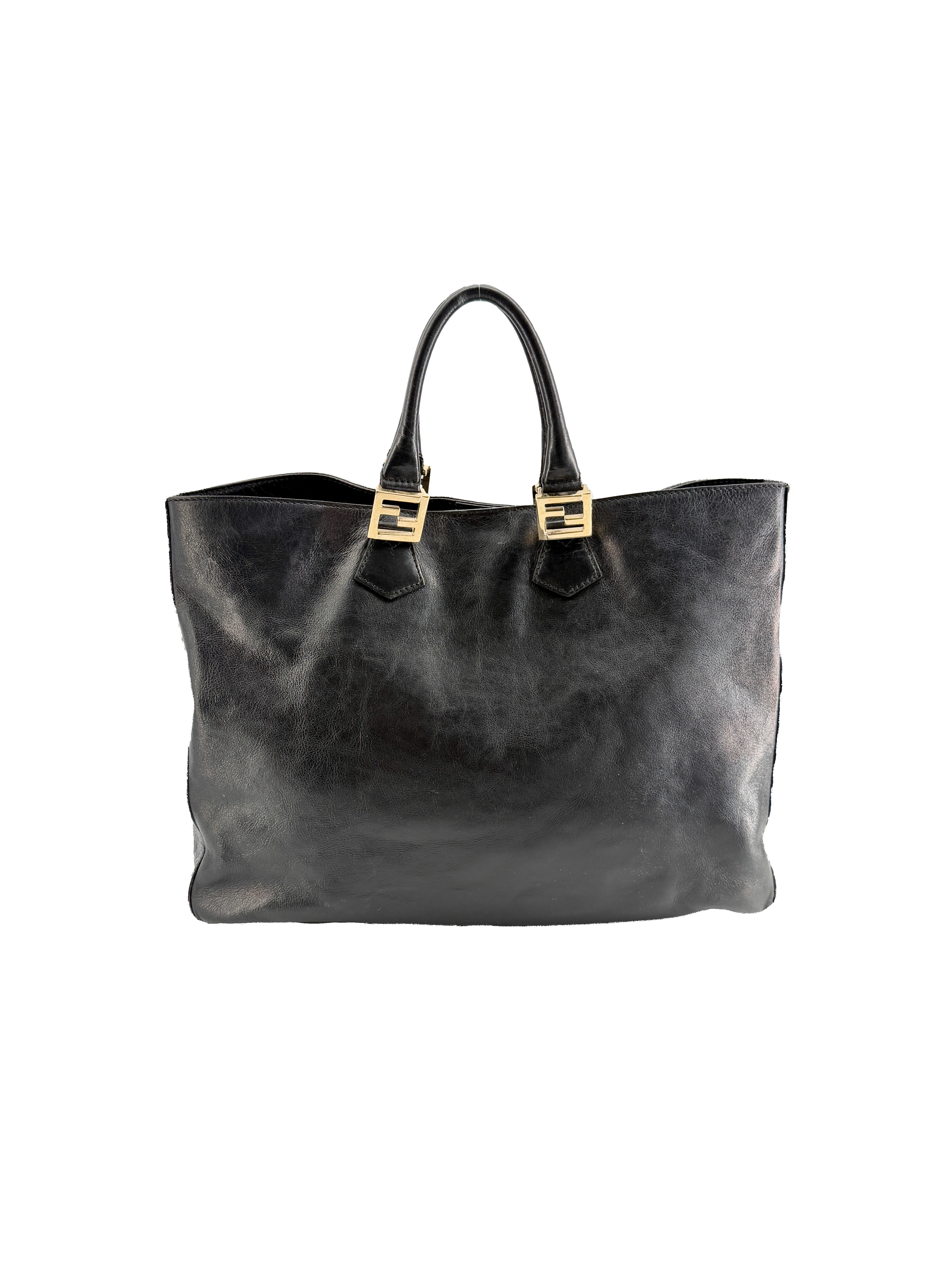 Fendi black leather Twins tote 089