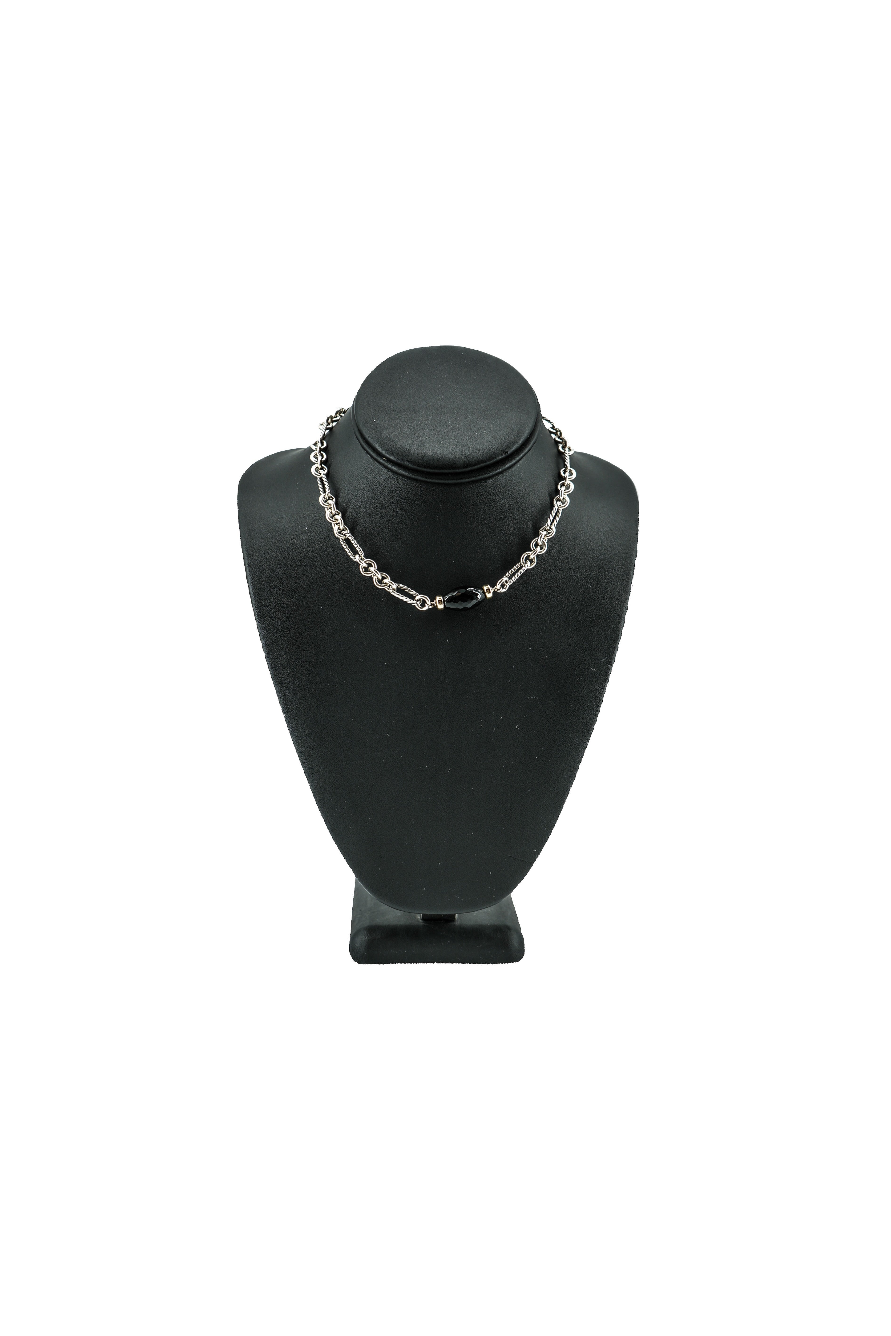 David Yurman sterling silver Figaro black onyx necklace