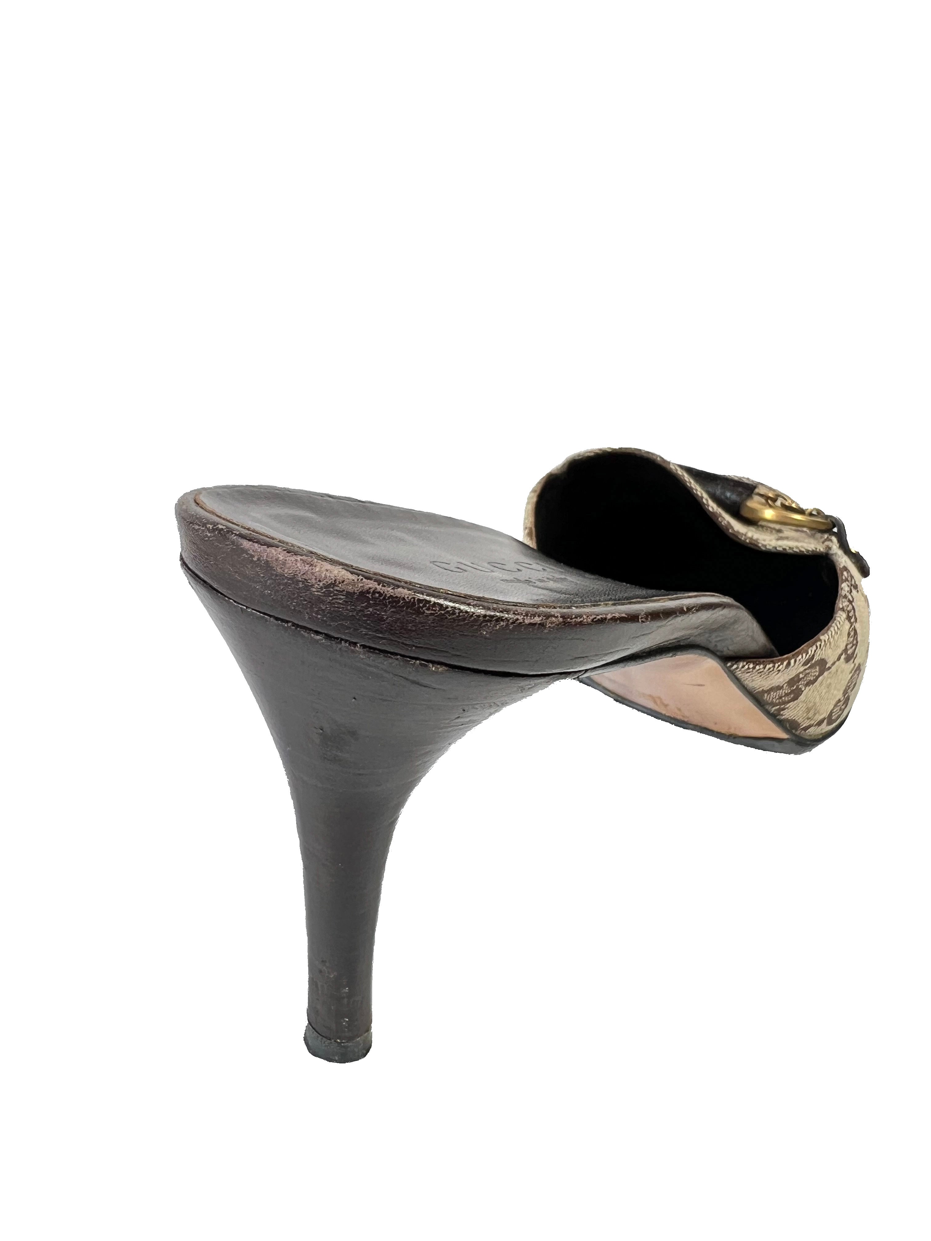 Gucci GG brown horsebit mules size 10 115084