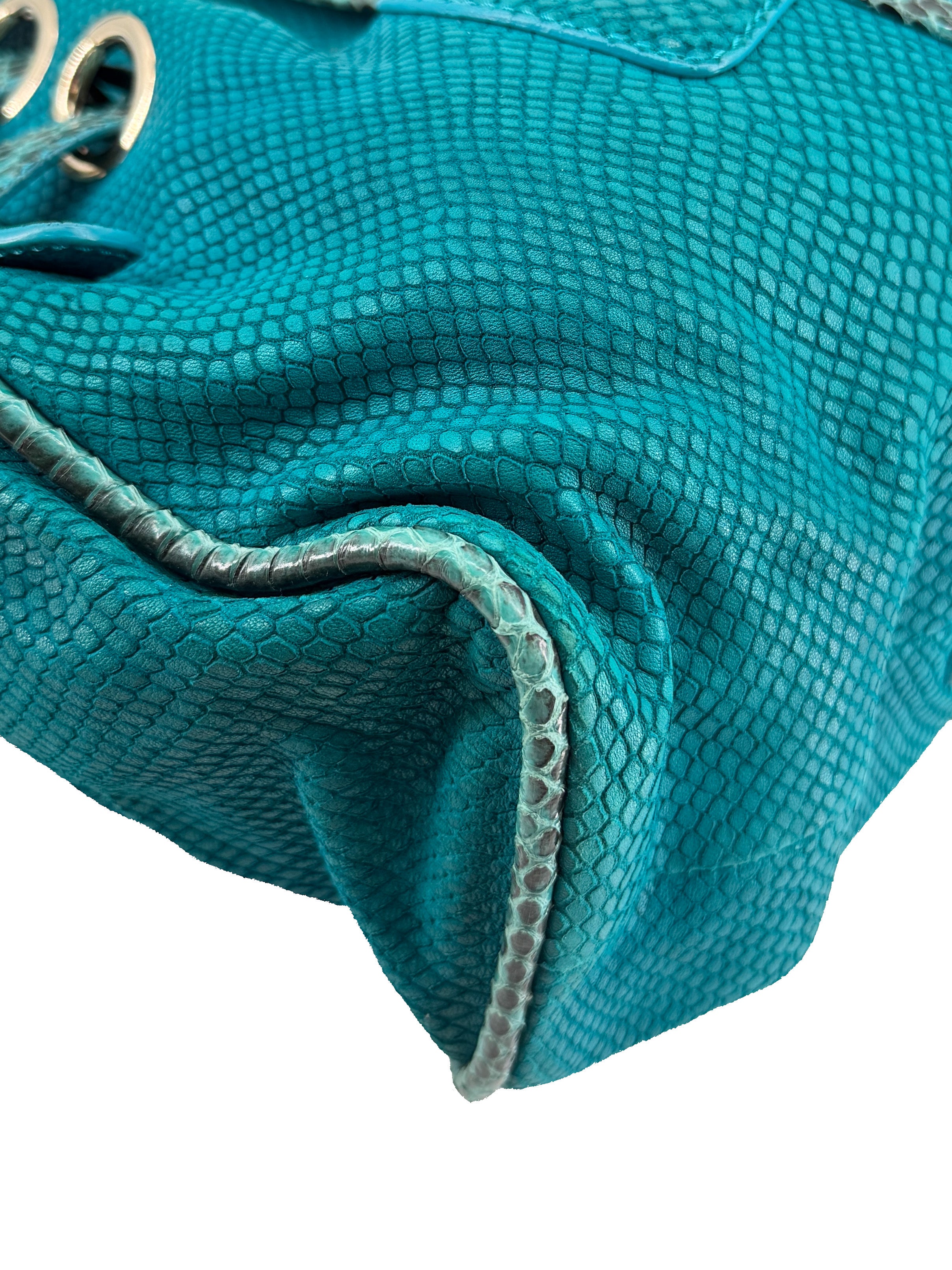 Jimmy Choo teal snake embossed leather Riki bag