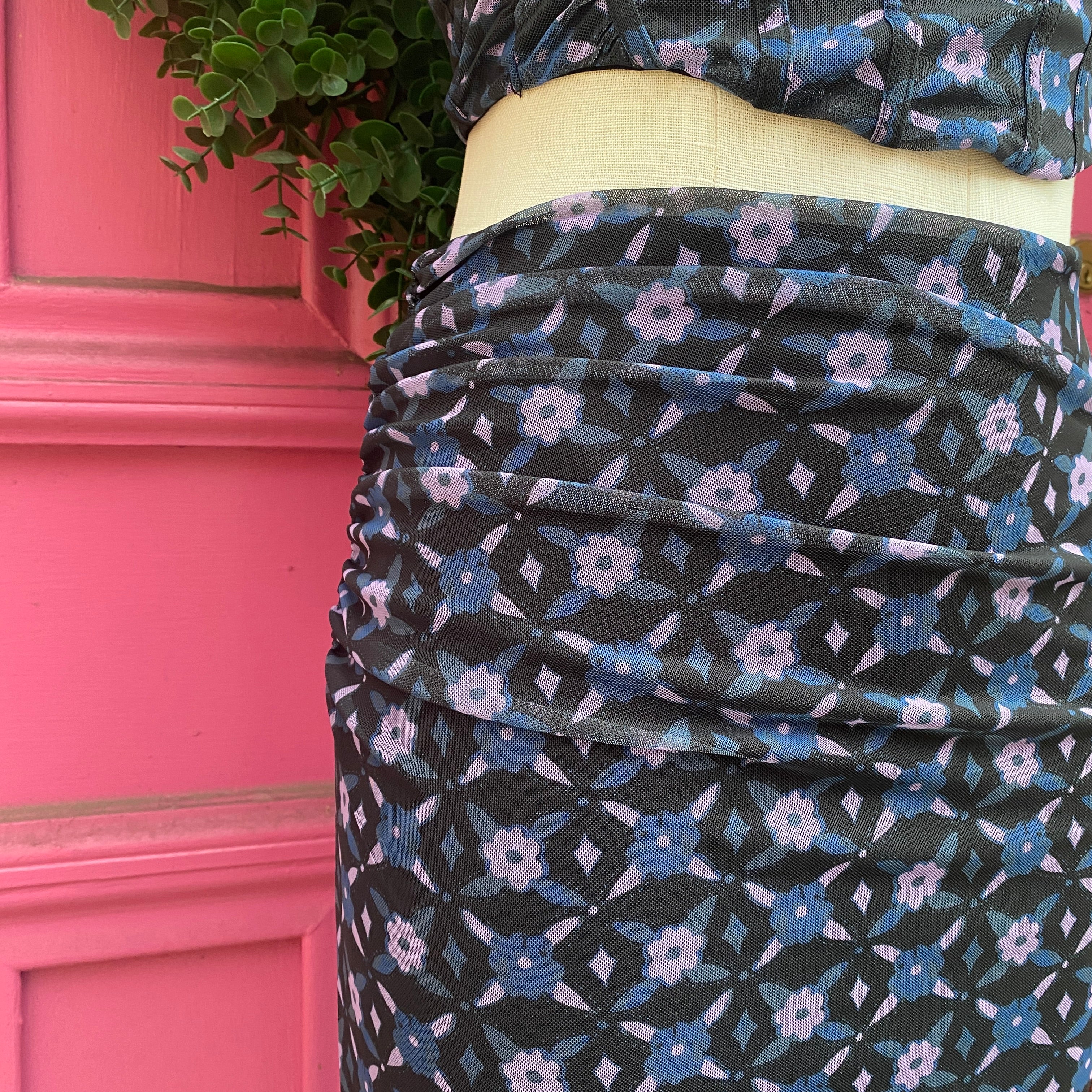 Free People navy purple floral skirt top set size S NWT