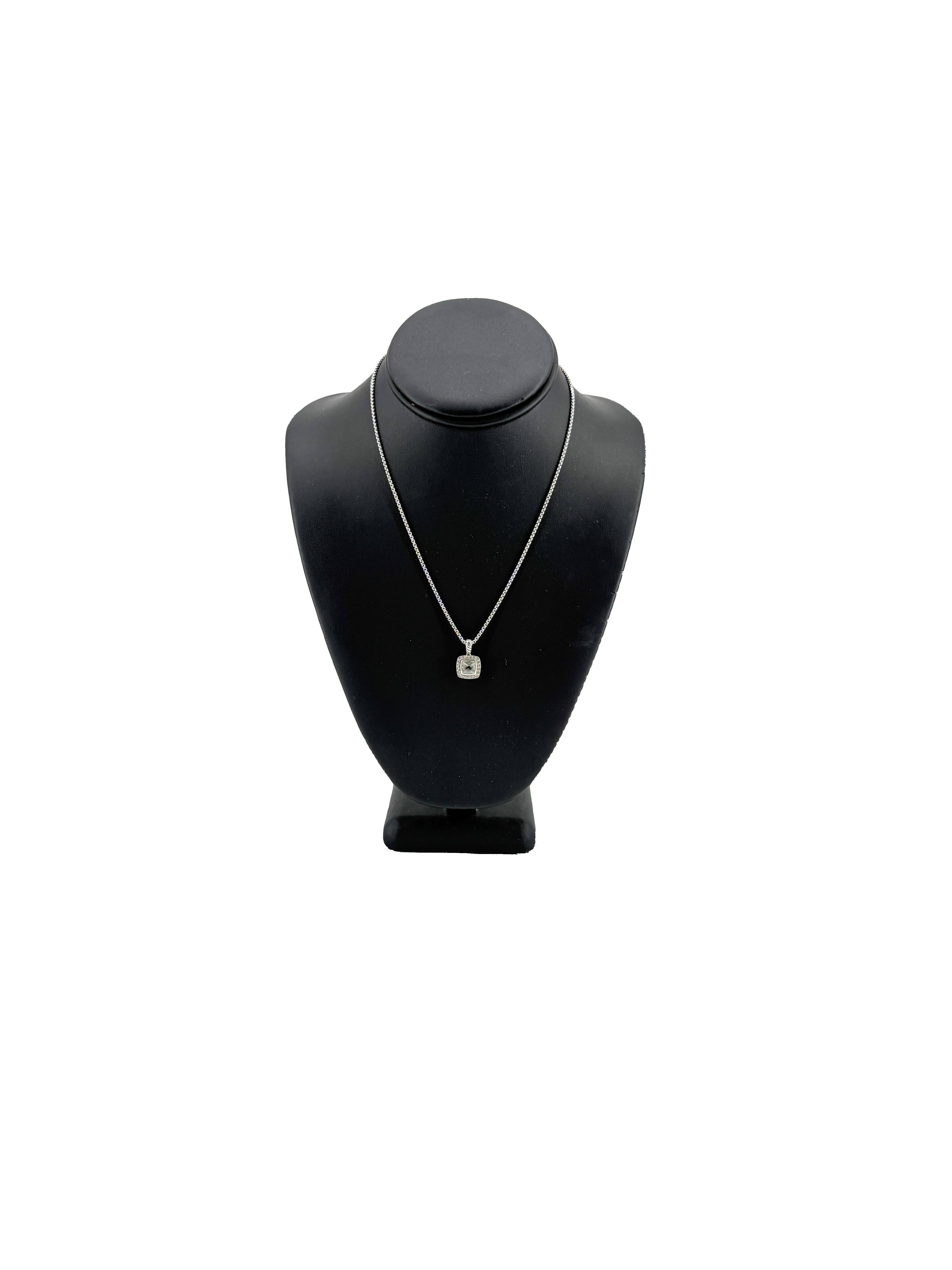 David Yurman sterling silver petite Albion prasiolite diamond pendant necklace