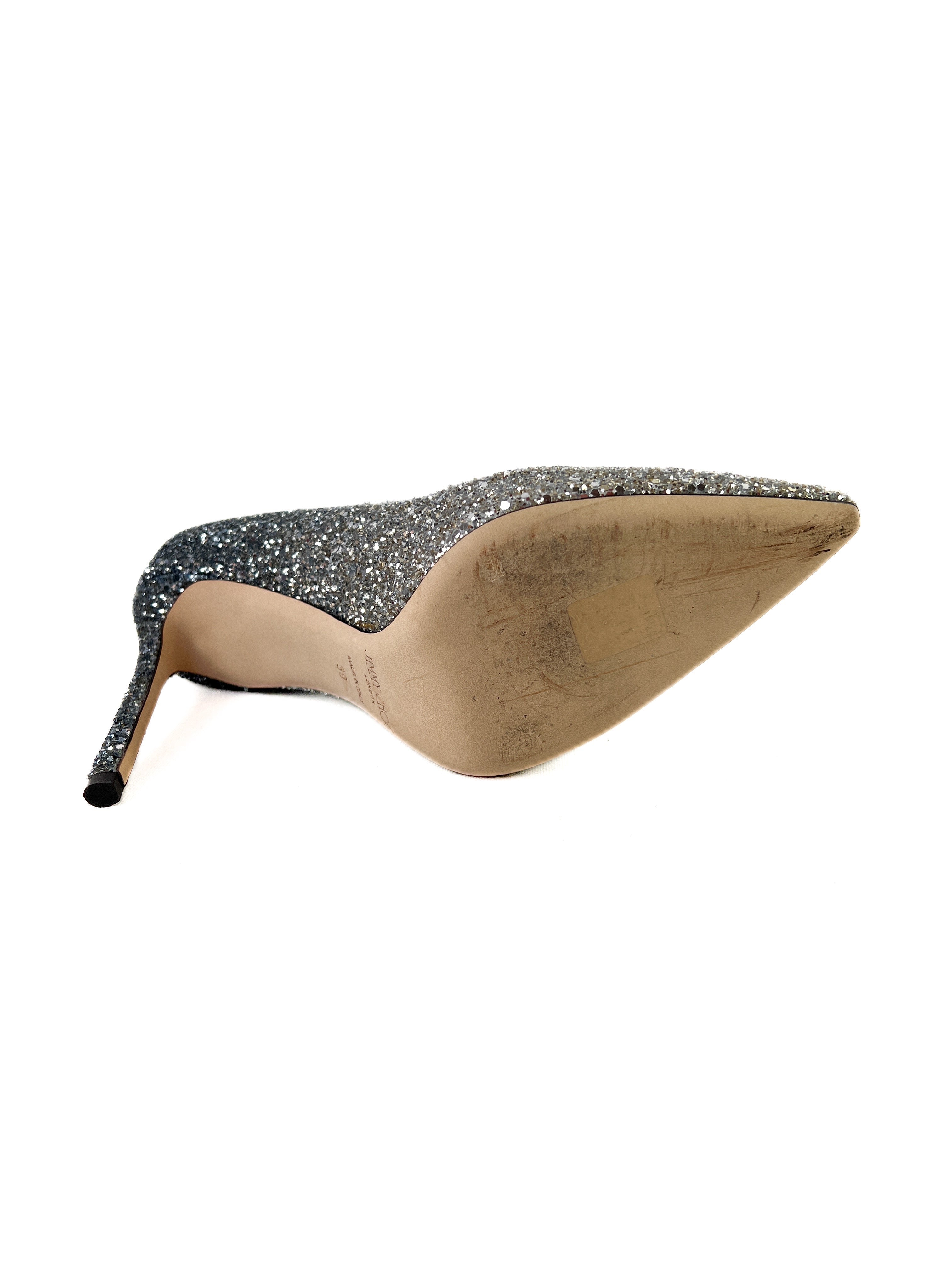 Jimmy Choo romy 100 blue/silver glitter pumps size 39 BOX