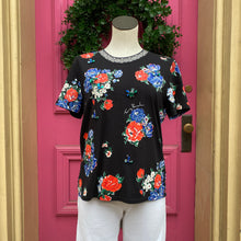 Tory Burch black floral embellished SS tee size L