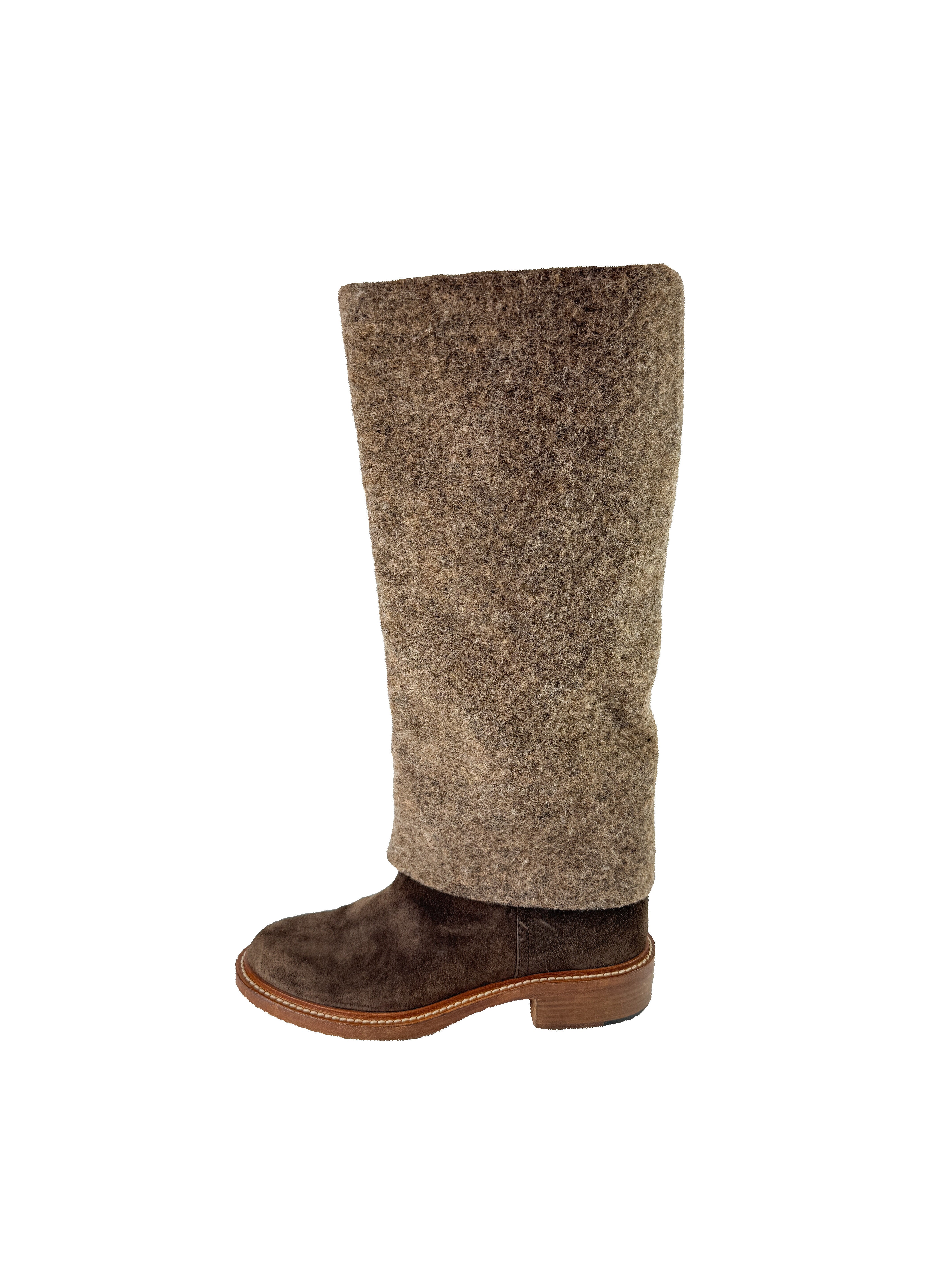 Chanel brown wool/suede Interlocking CC fold over boots size 39 K G30099