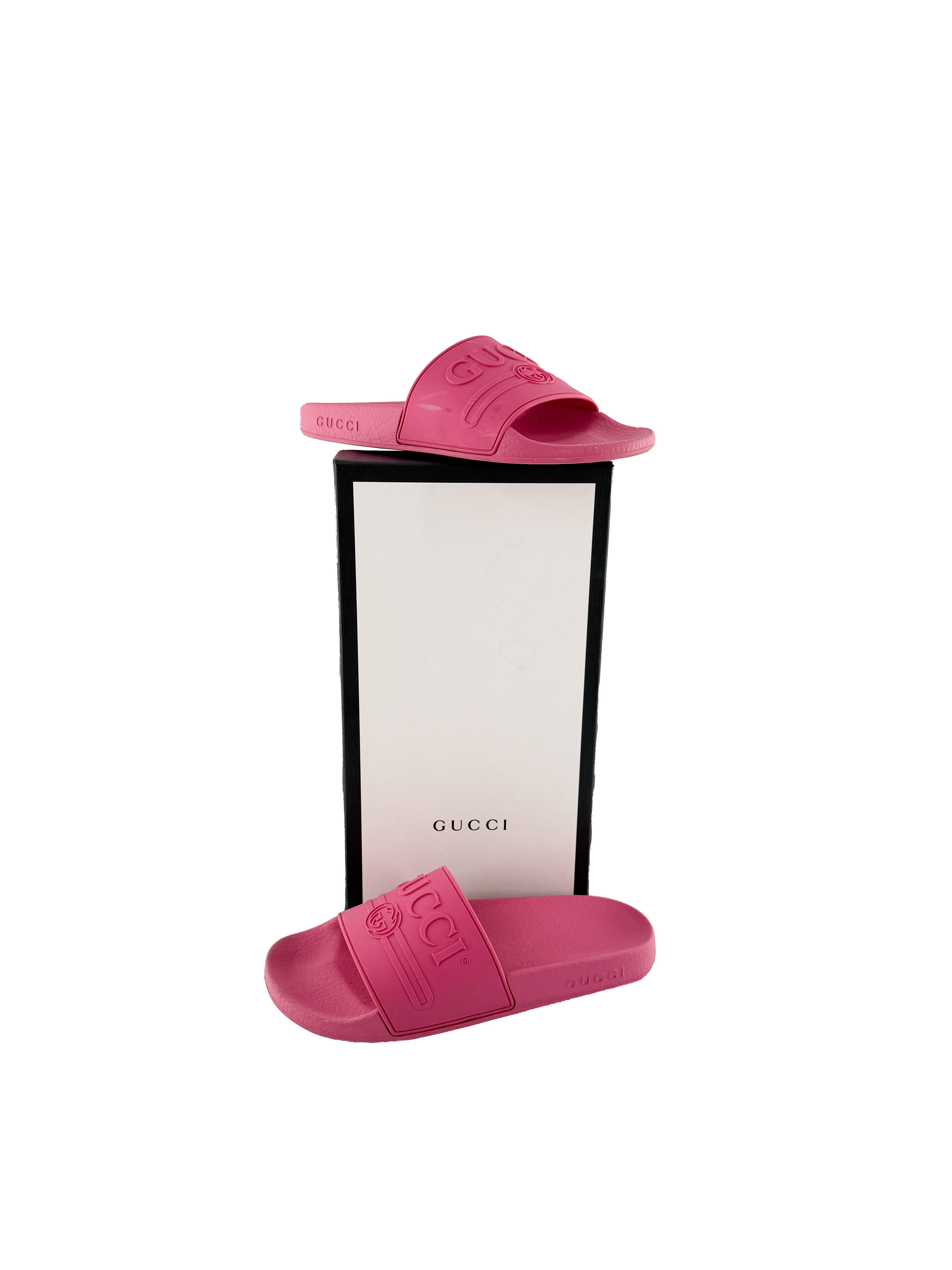Gucci hot pink rubber pool slides size 37 BOX