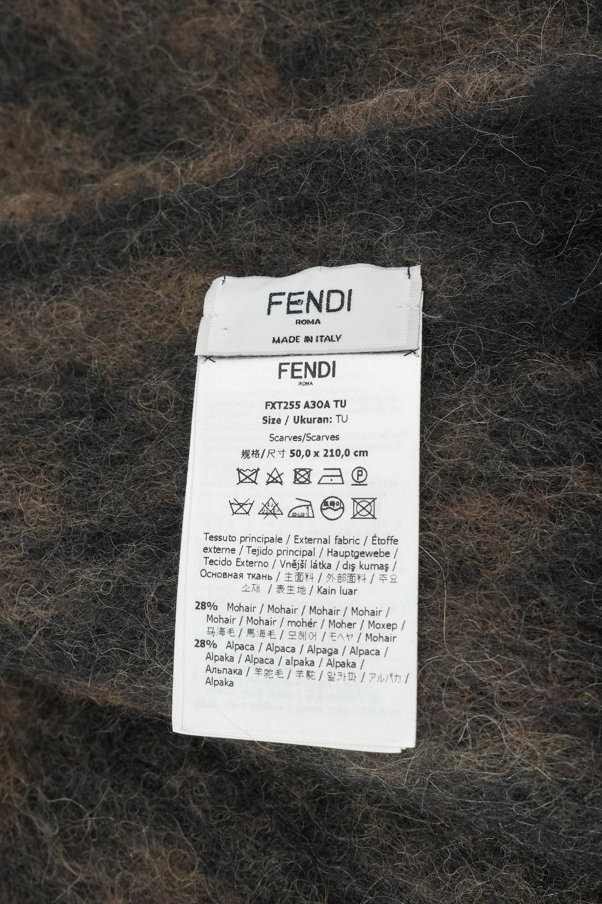 Fendi brown, black mohair fringe scarf