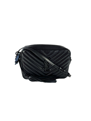 Saint Laurent Lou black leather camera Matelasse Chevron bag small  GUE612544.0422