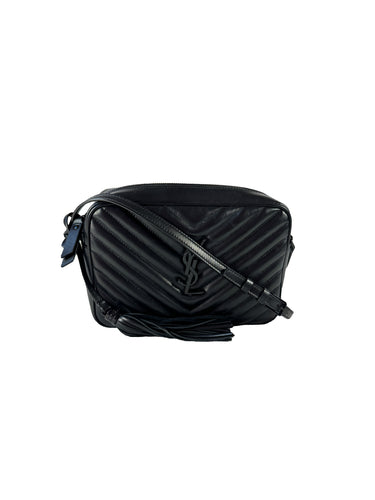 Saint Laurent Lou black leather camera Matelasse Chevron bag small  GUE612544.0422