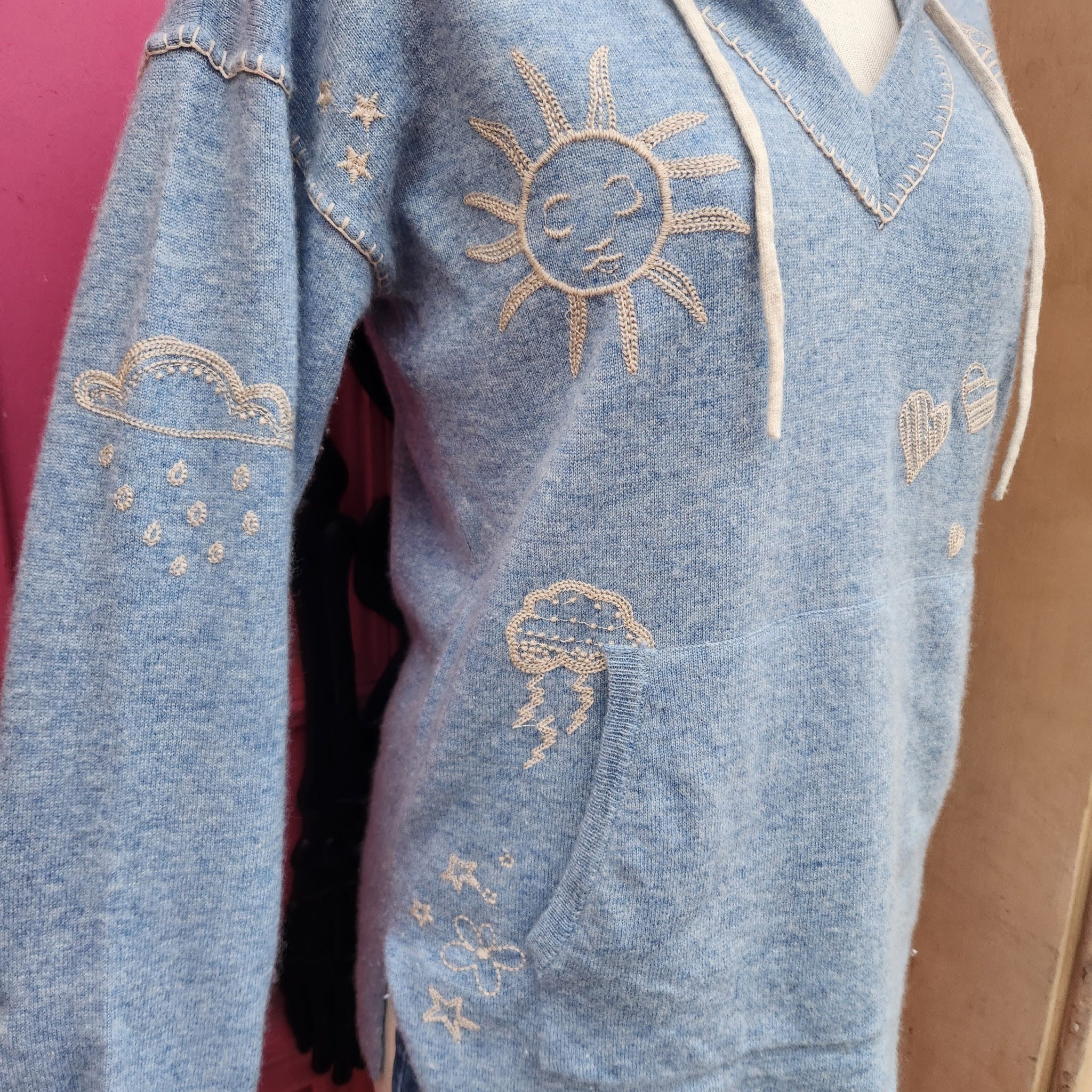 Johnny Was blue hooded cashmere sweater size XS