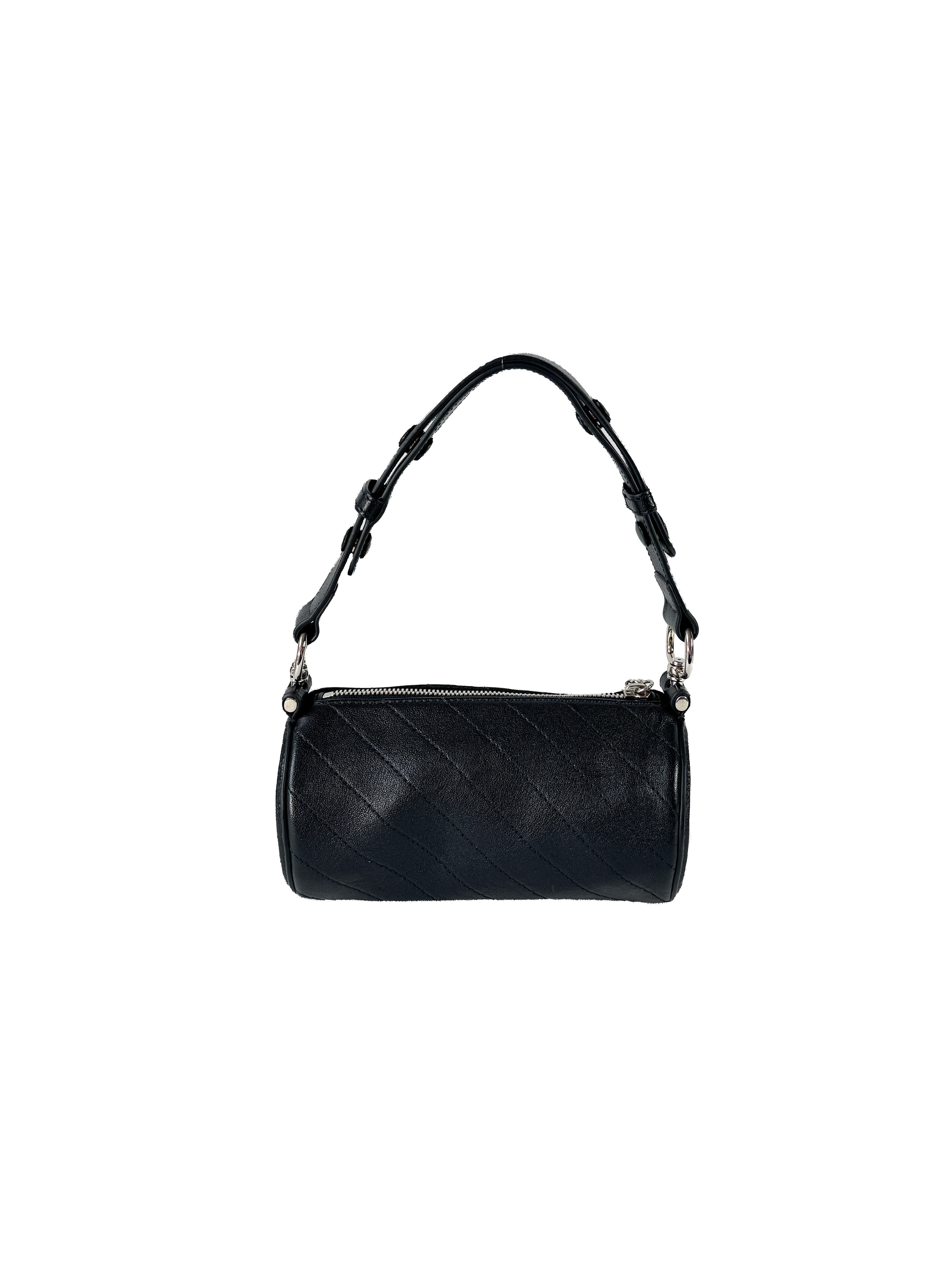 Gucci Sakai Be Green Calfskin Diagonal Stitched Mini Blondie Barrel Shoulder Bag Black 760170525040