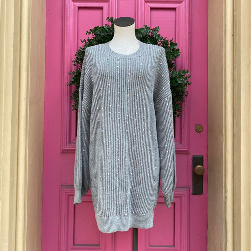 Show me your Mumu gray sequined Social sweater dress size M NWT